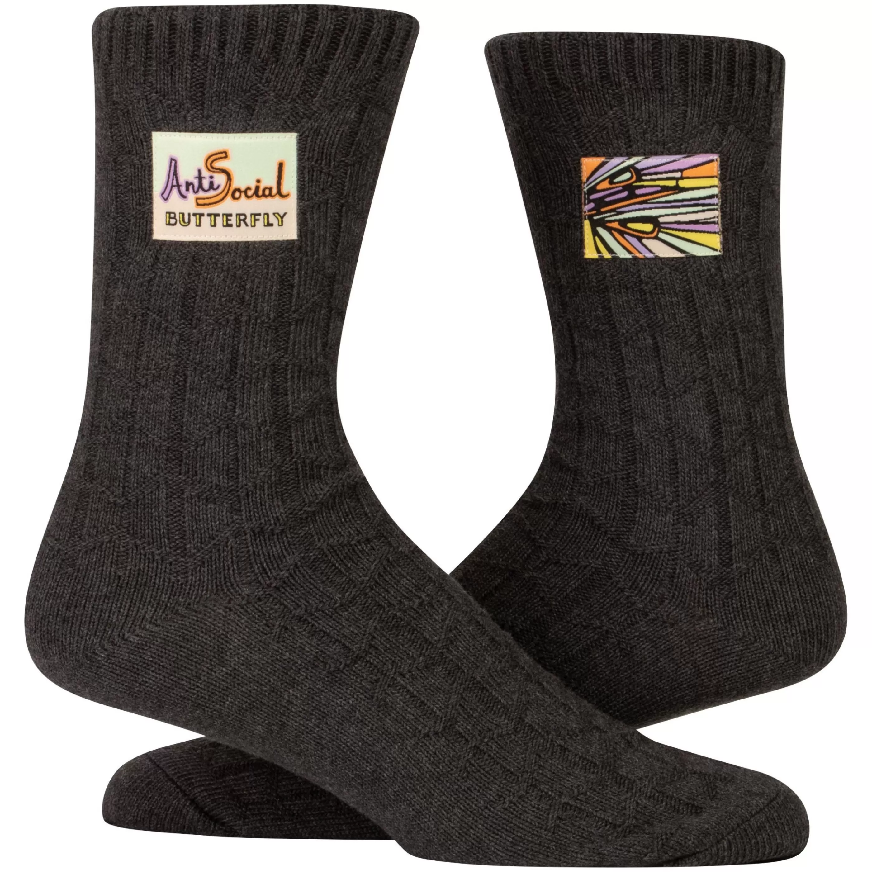 Blue Q Men's Socks>Antisocial Butterfly Tag Socks