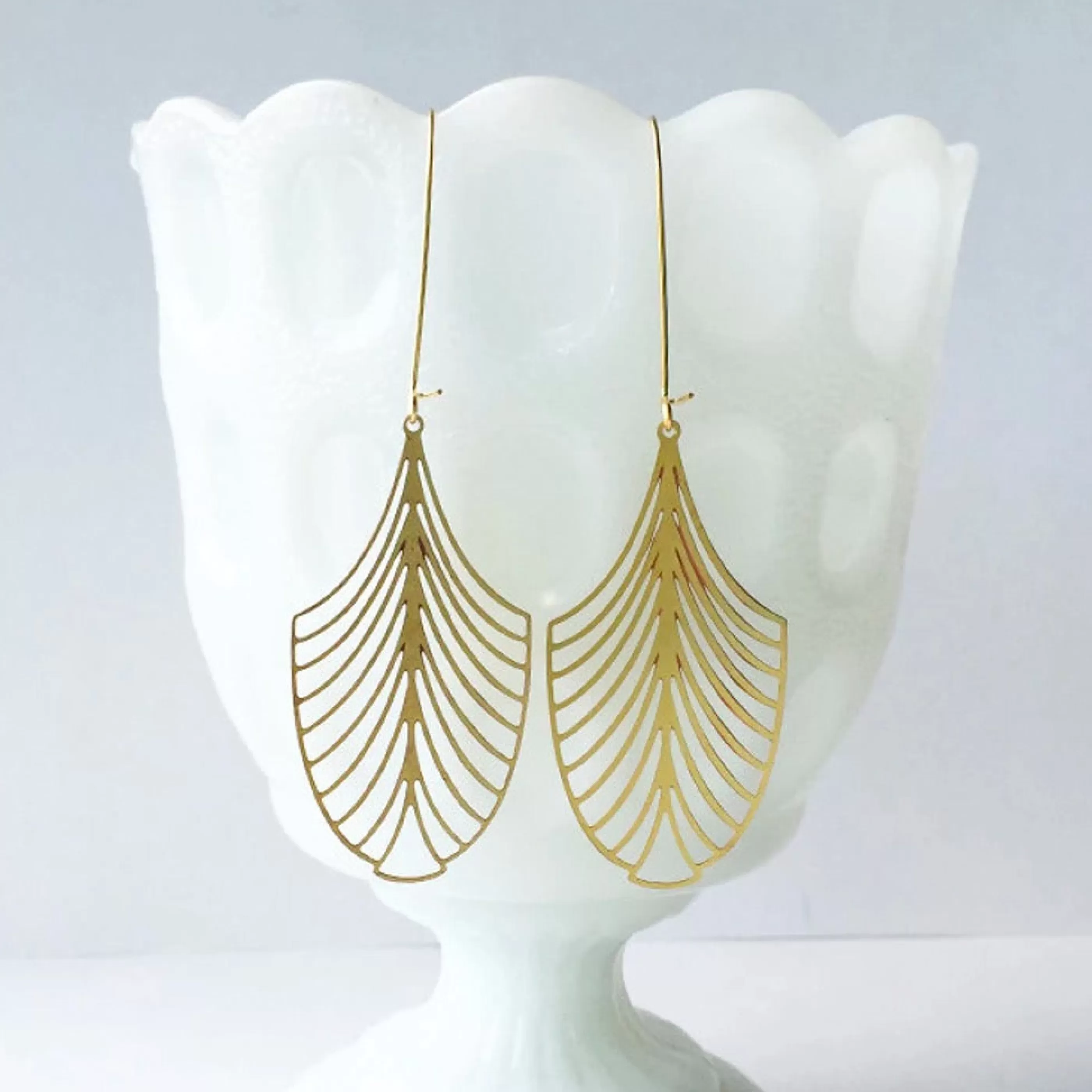 A Tea Leaf Jewelry Jewellery>Art Deco Leaf Earrings Gold