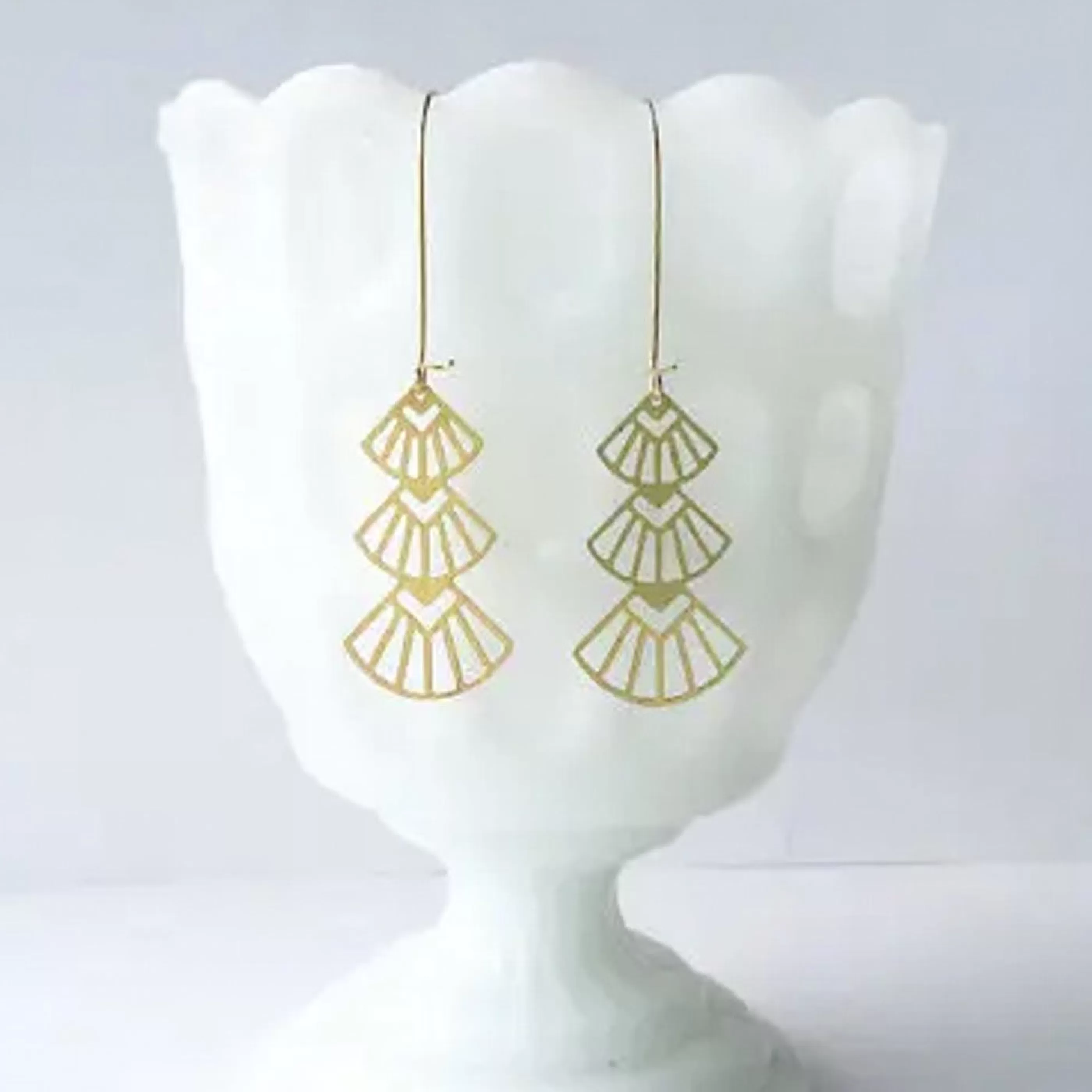 A Tea Leaf Jewelry Jewellery>Art Deco Triangles Stacked Earrings Gold