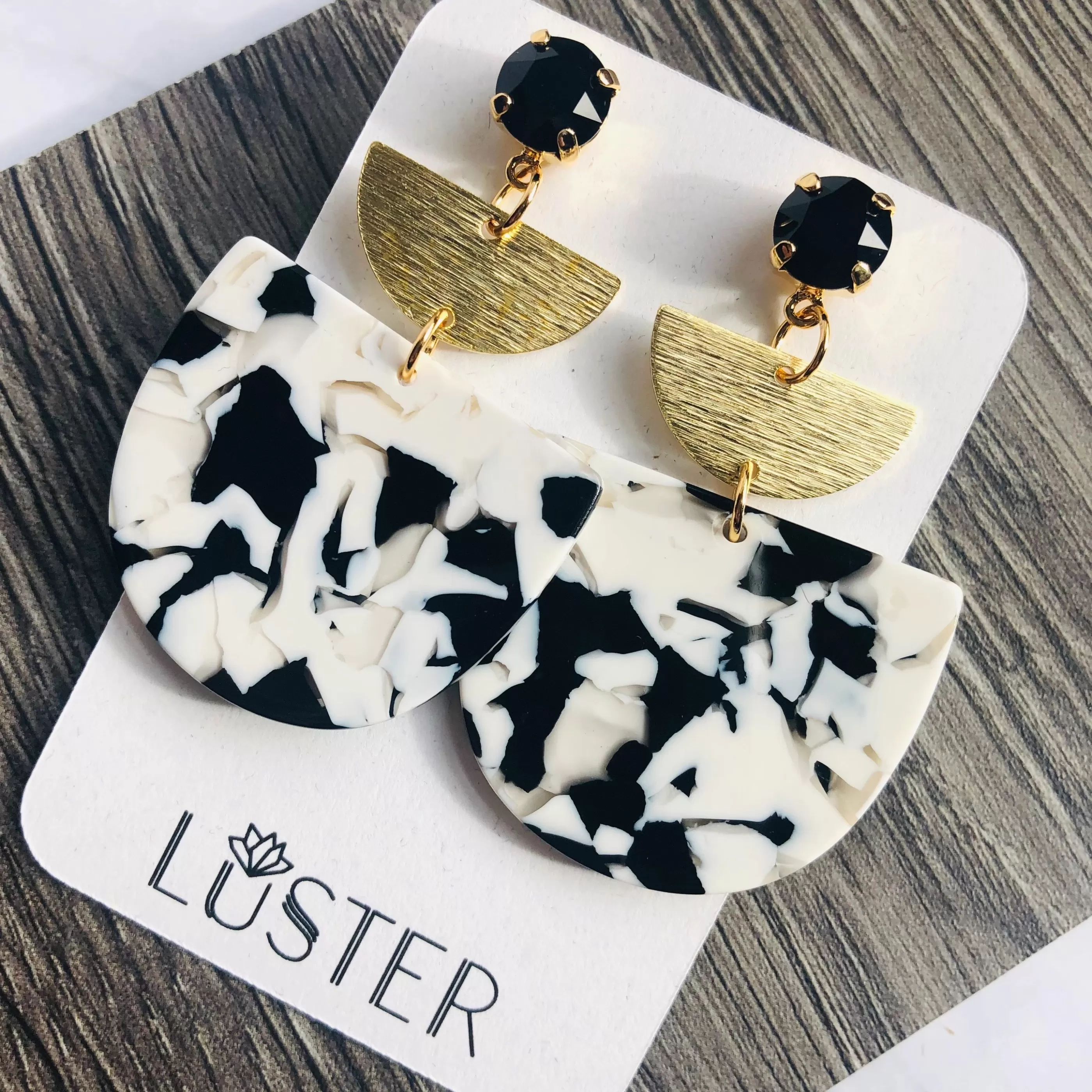 Luster Jewellery>Black + White Stacked Earrings