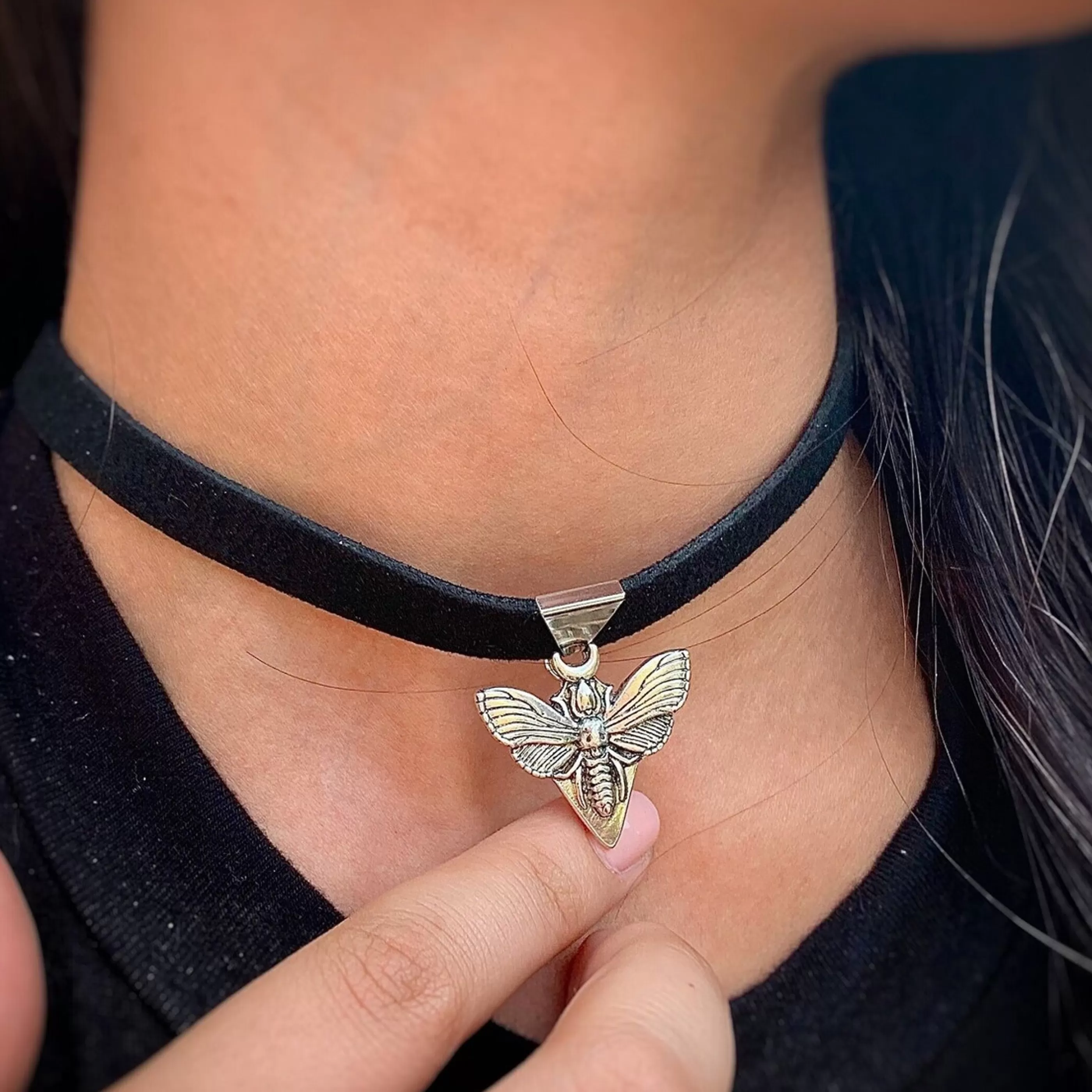 SpotLight Jewelry Jewellery>Black Gothic Velvet Choker Death Head Moth