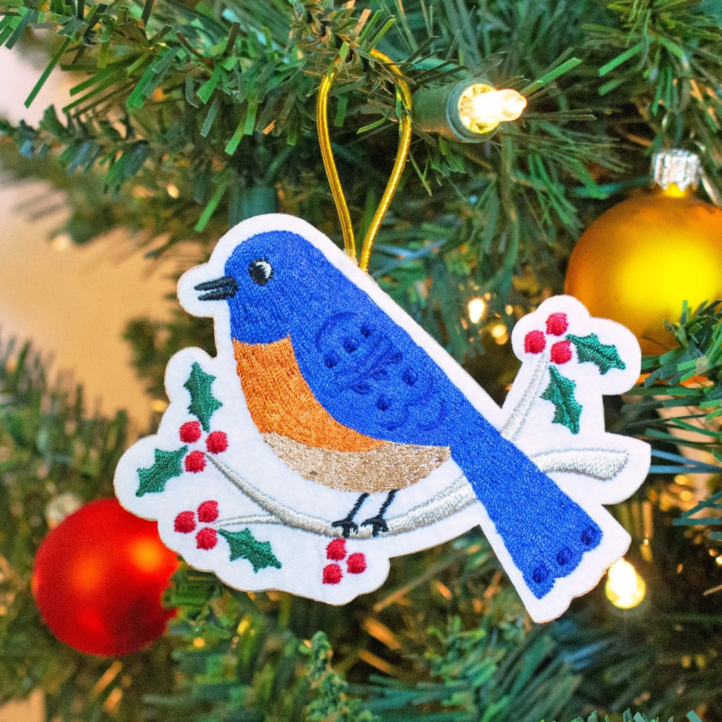 Seltzer Goods Bluebird On Branch Embroidered Ornament Shop