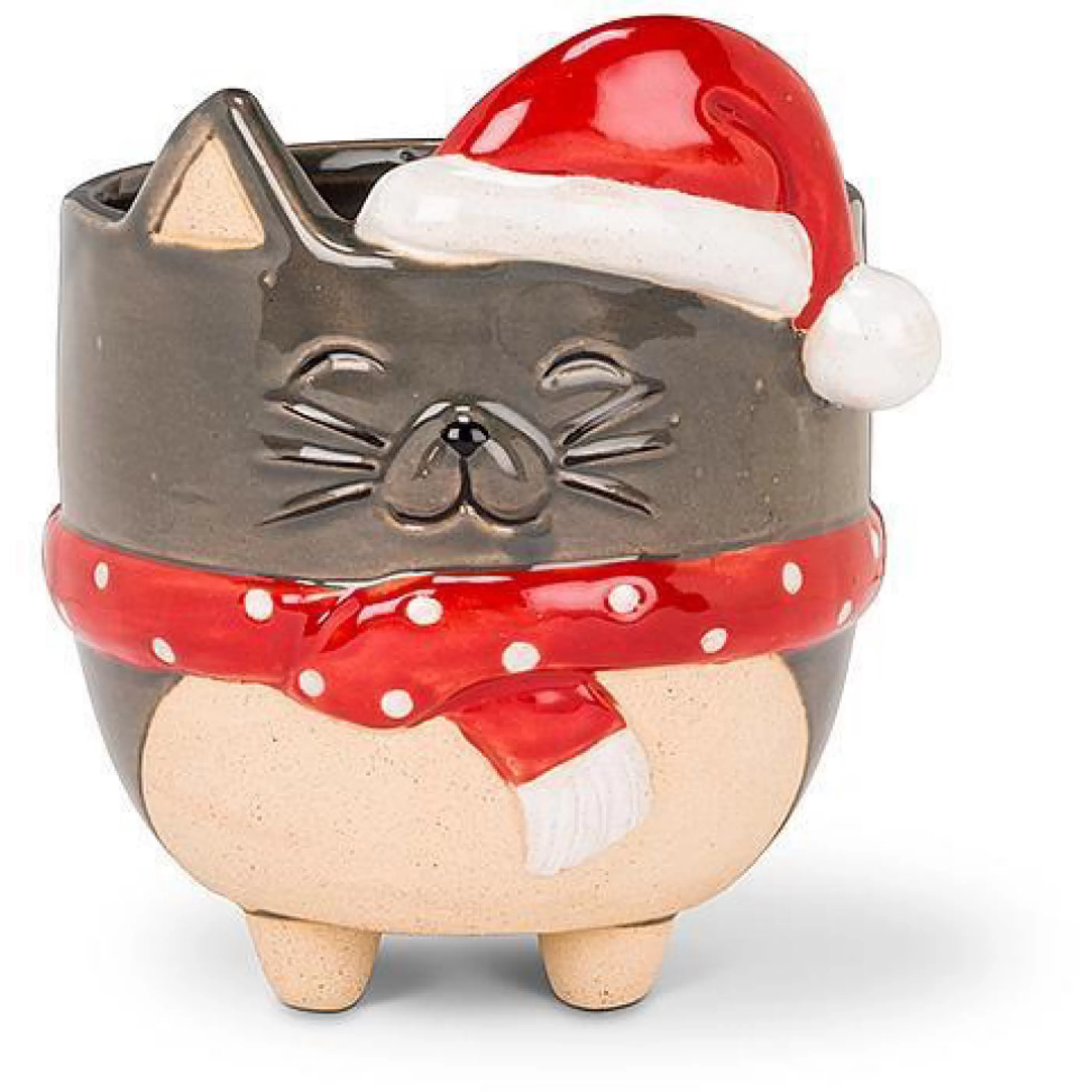 Abbott Collection Cat In Santa Hat Planter Large New