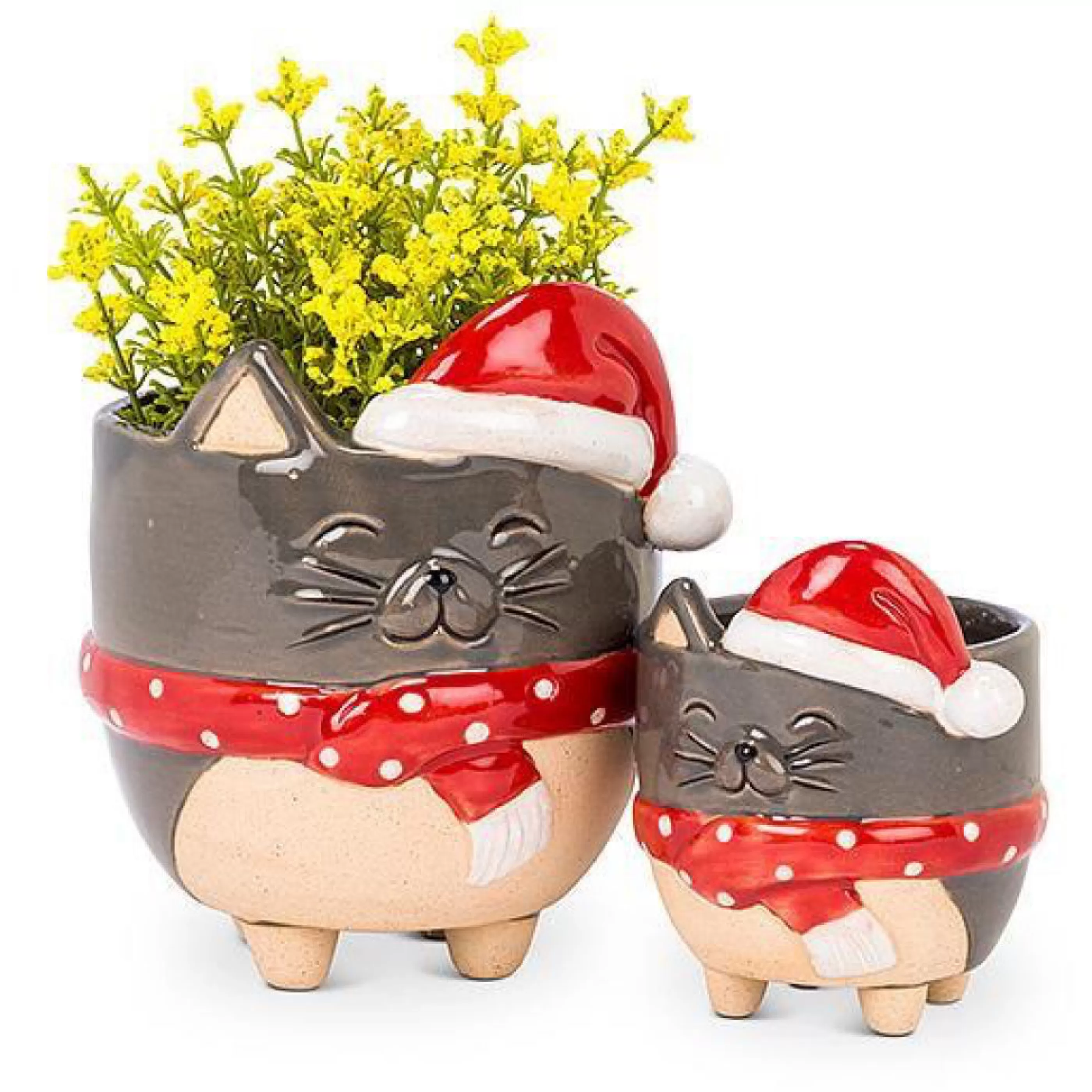 Abbott Collection Cat In Santa Hat Planter Large New