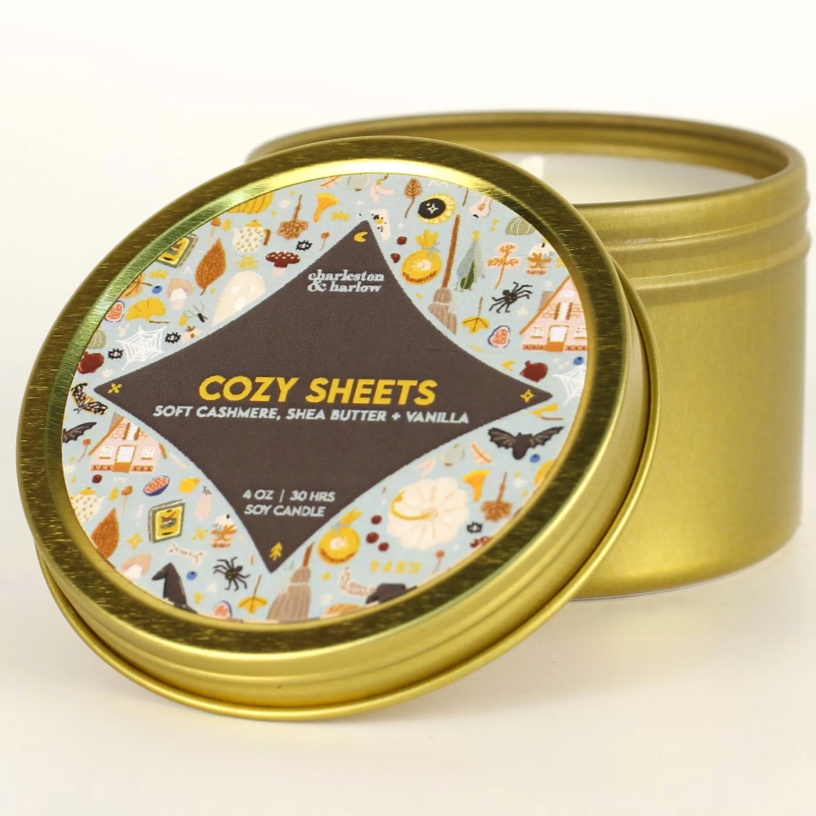 Charleston & Harlow Candle Co. Candles & Home Fragrances>Cozy Sheets Soy Wax Candle Travel Tin