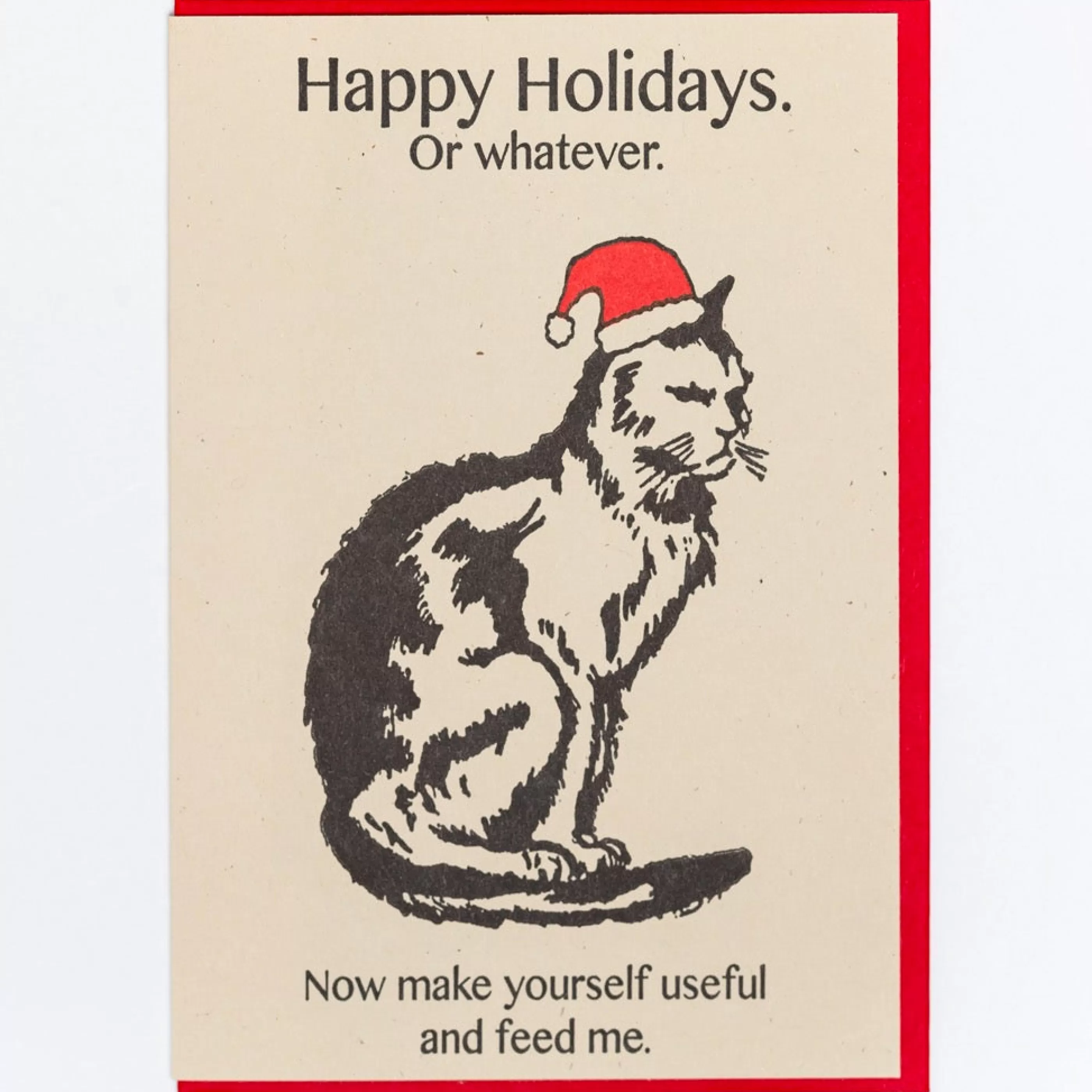 Lady Pilot Letterpress Cranky Cat Holiday Card Hot