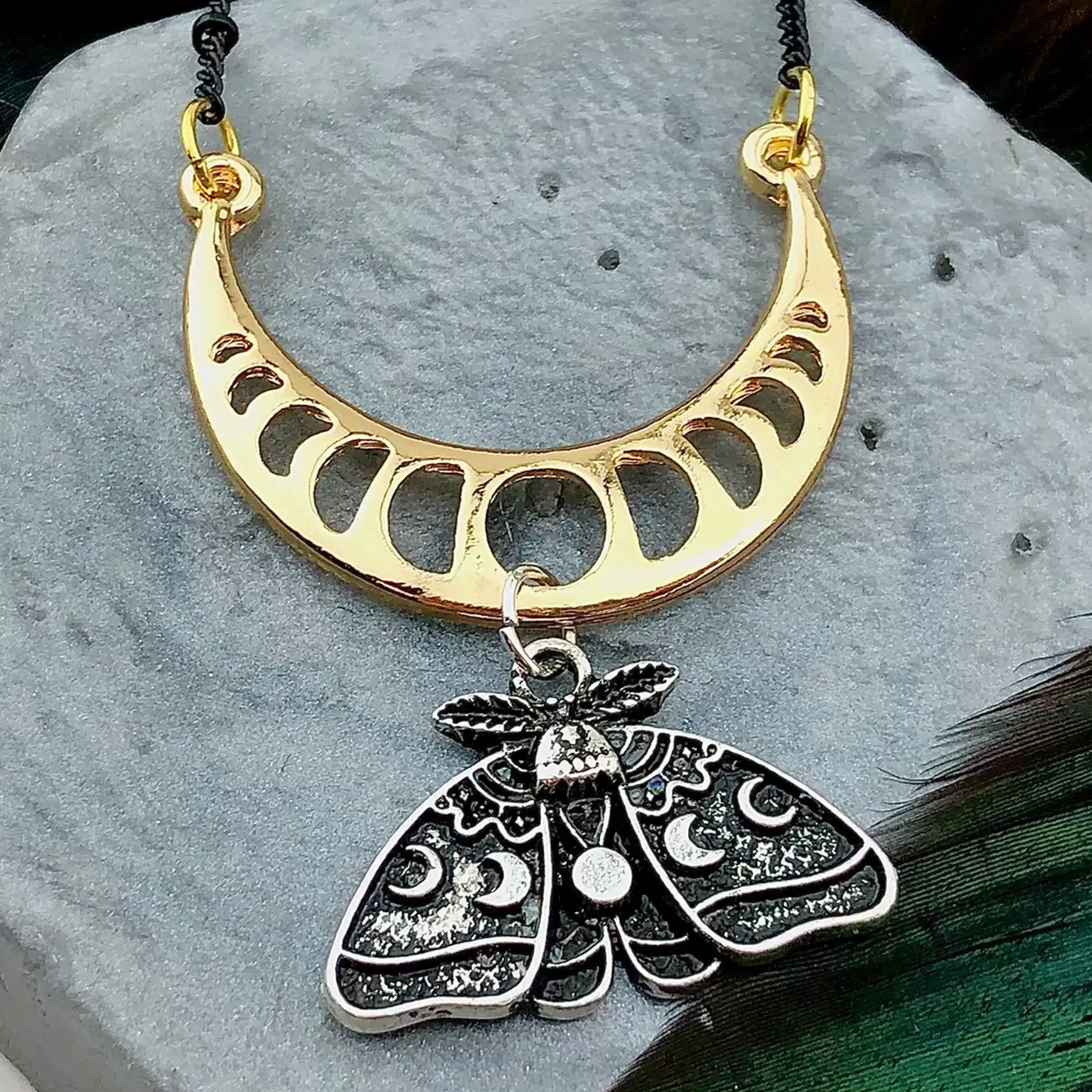 SpotLight Jewelry Jewellery>Crescent Moon Luna Moth Necklace