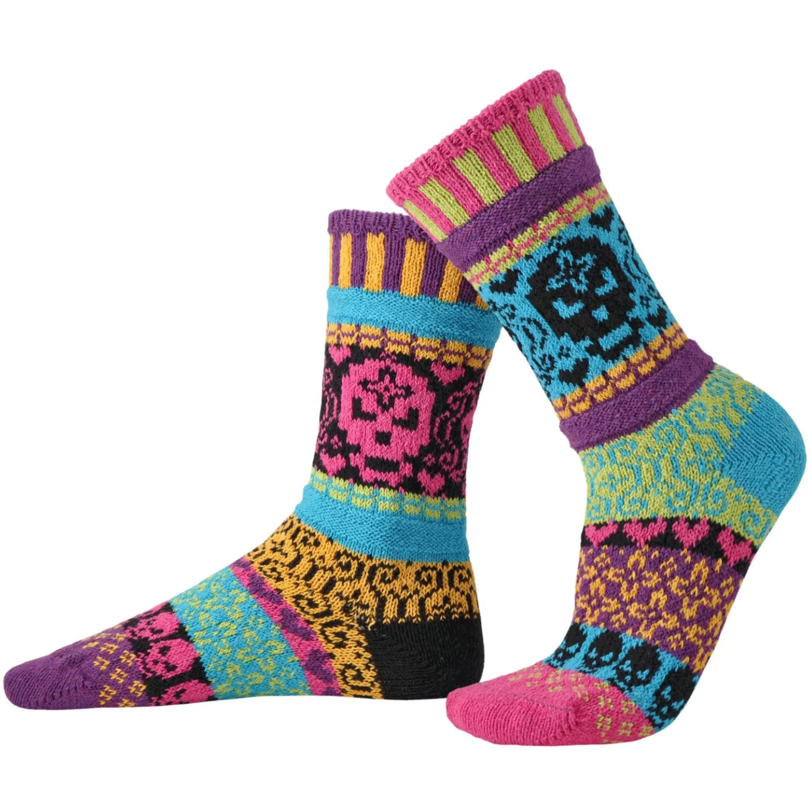 Solmate Men's Socks>Day Of The Dead Mismatched Crew Socks