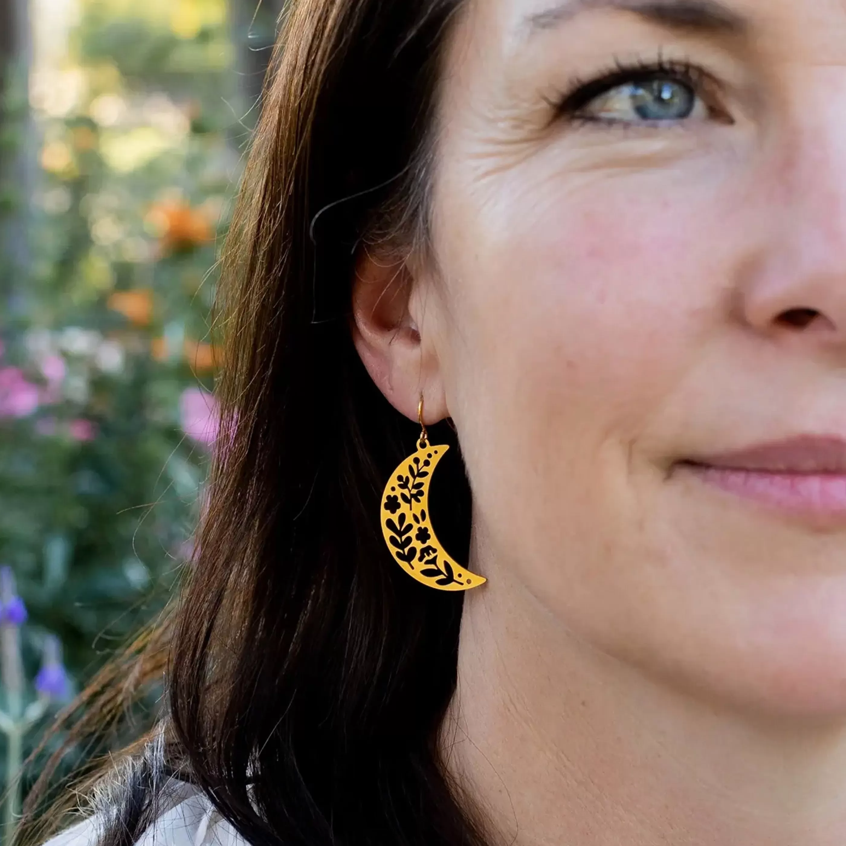 Mind's Eye Design Jewellery>Flower Crescent Moon Earrings