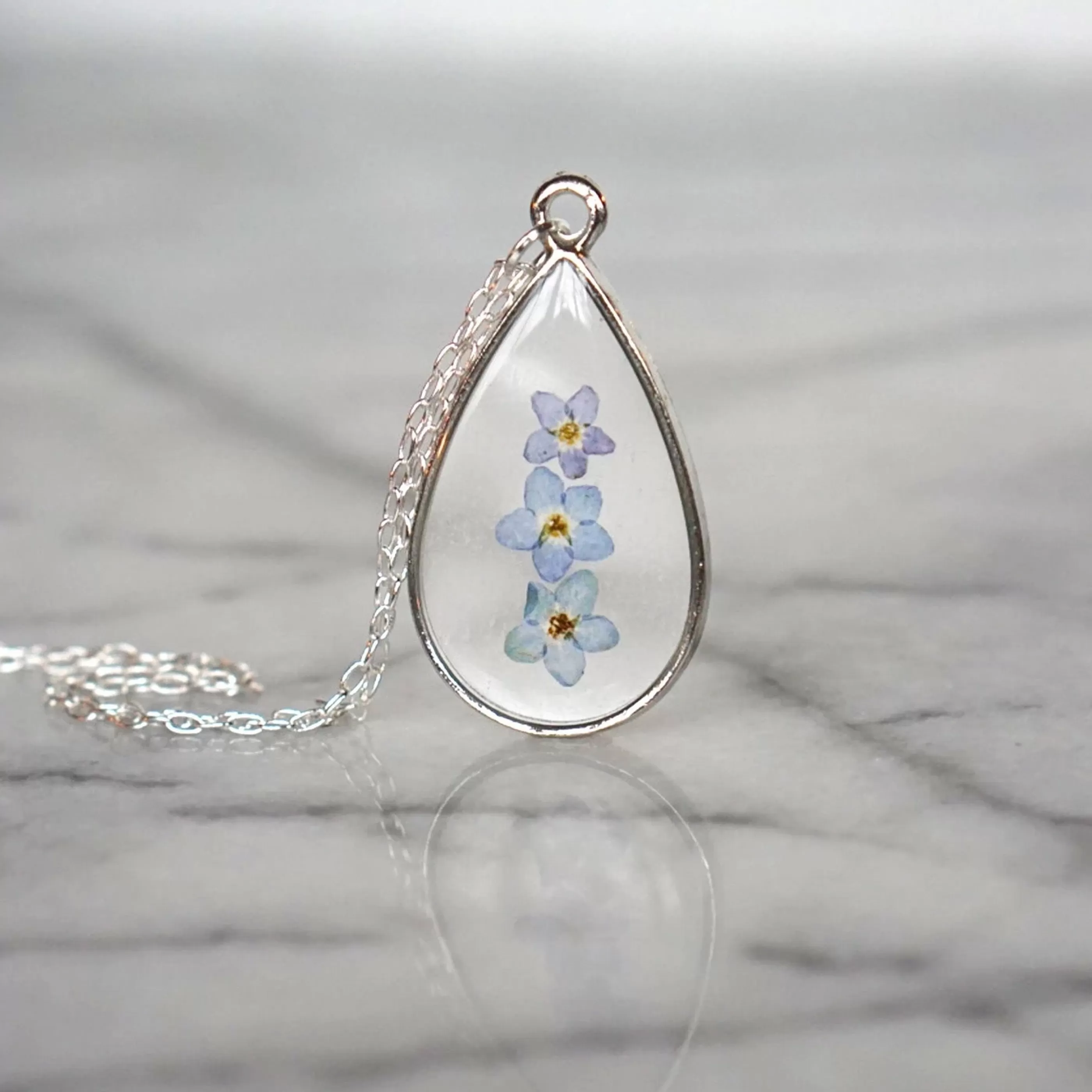 The Pretty Pickle Jewellery>Forget Me Not Flower Necklace Silver Plated