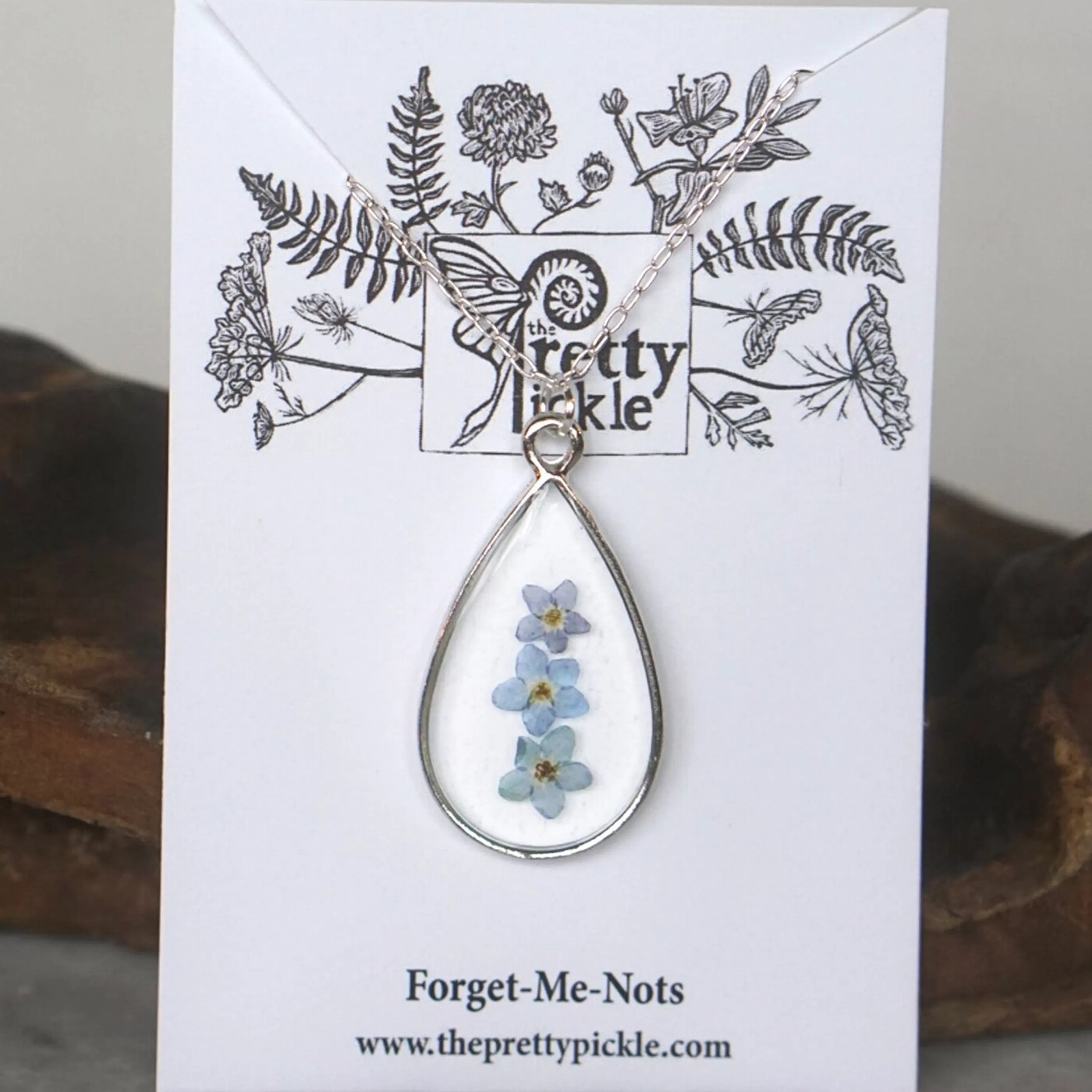 The Pretty Pickle Jewellery>Forget Me Not Flower Necklace Silver Plated