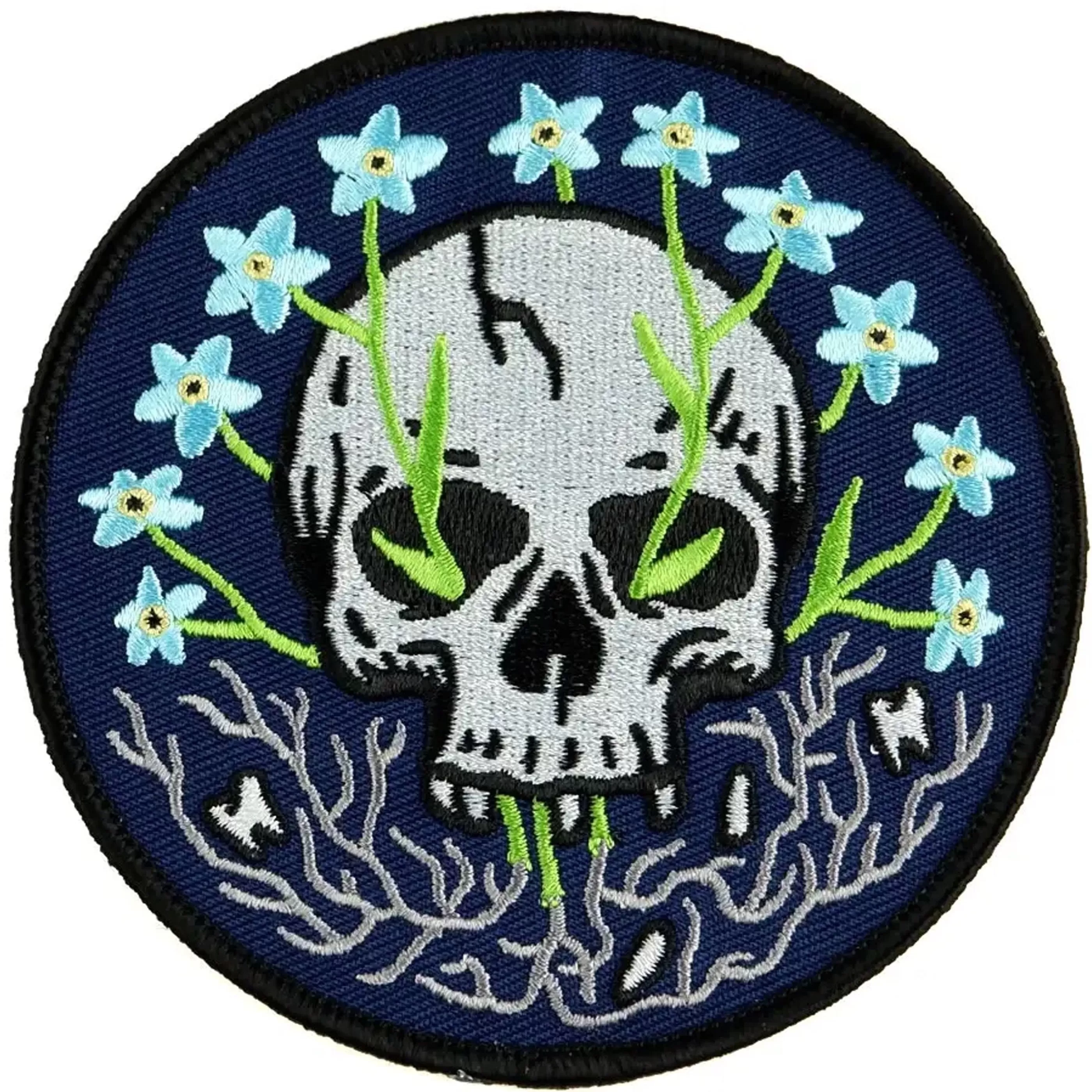 Cat Coven Pins, Patches & Keychains>Forget Me Not Skull Embroidered Patch