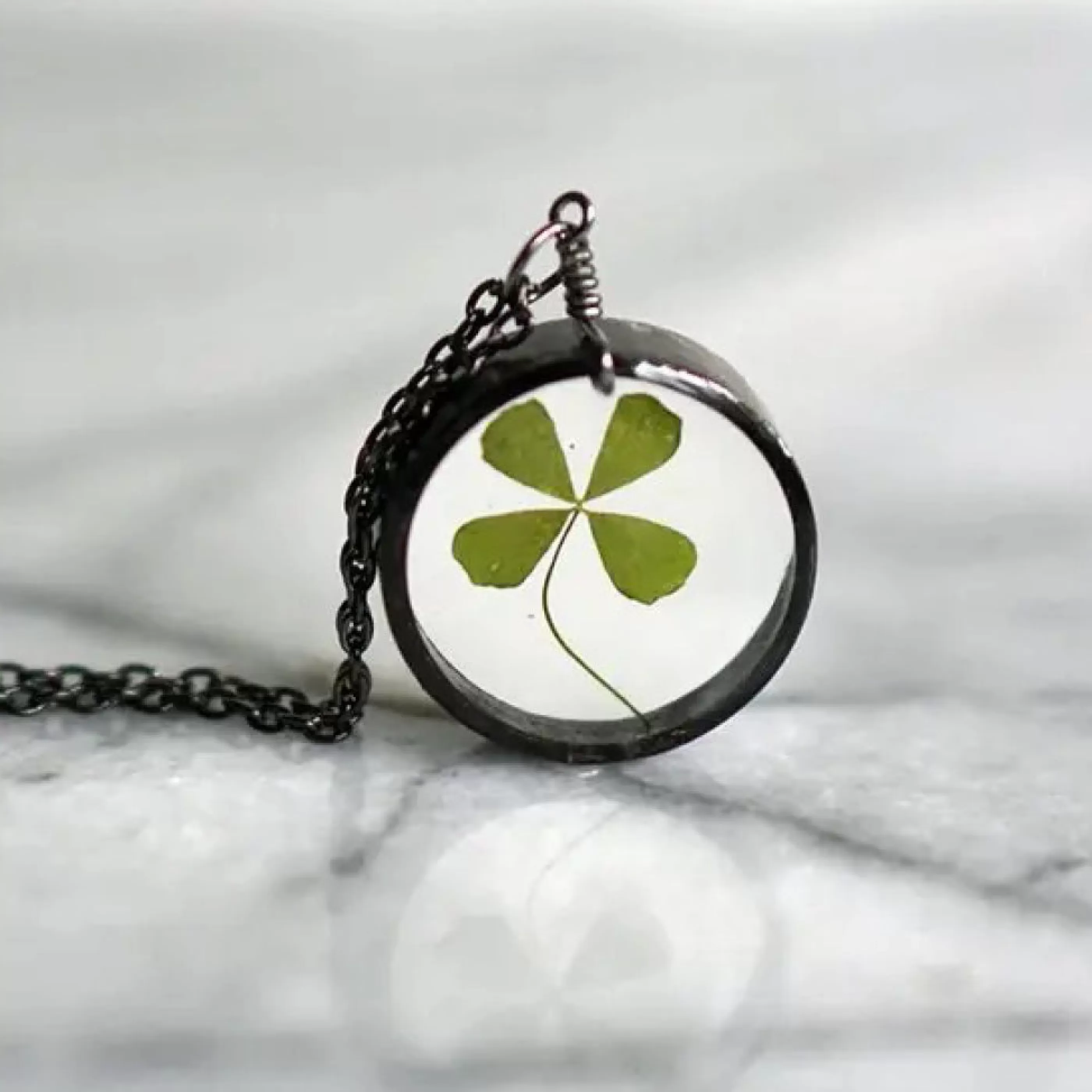 The Pretty Pickle Jewellery>Four Leaf Clover Resin Necklace Copper