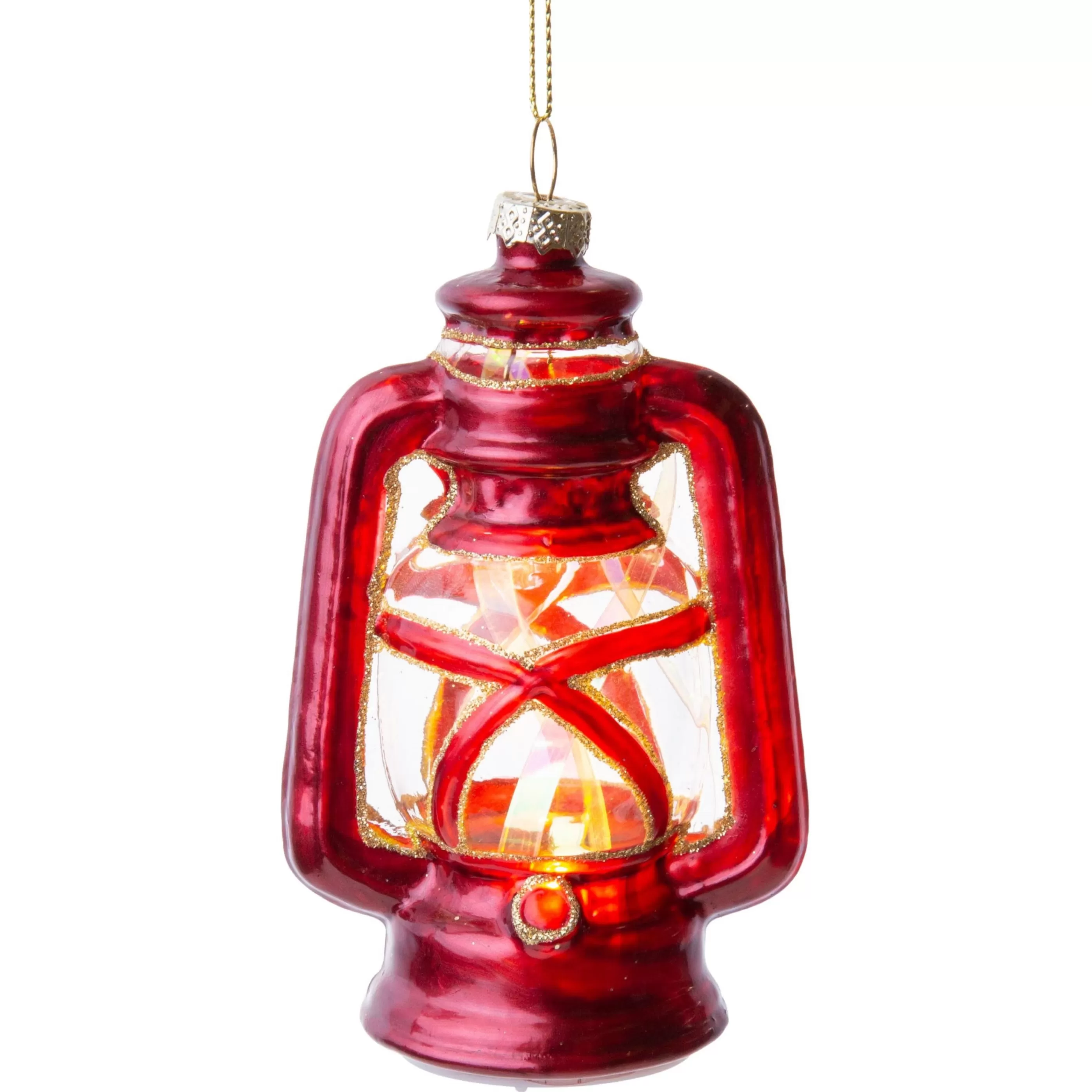 Silver Tree Glass Camp Lantern Ornament With Led Clearance