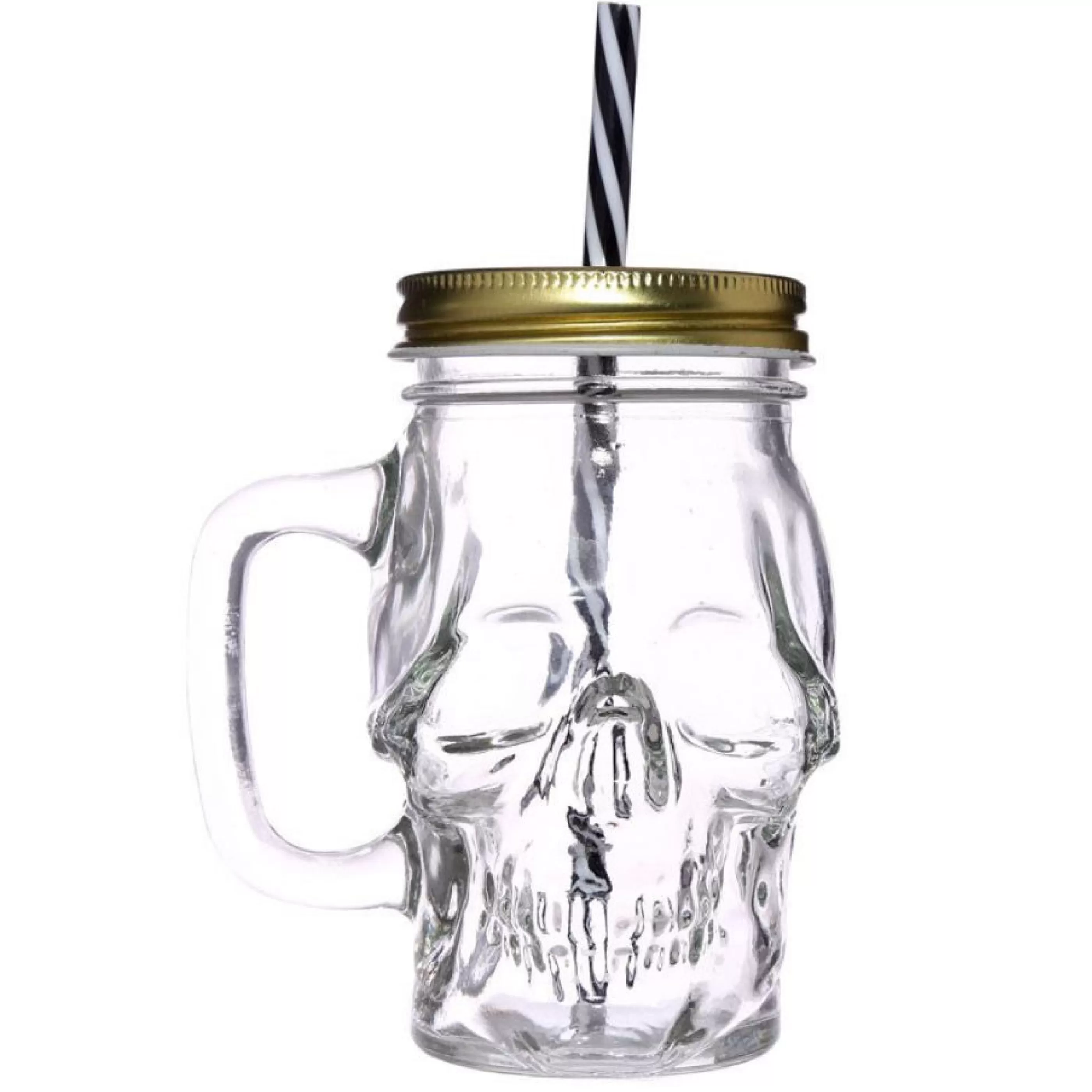 Puckator Barware>Glass Skull Jar With Metal Lid & Straw 350Ml