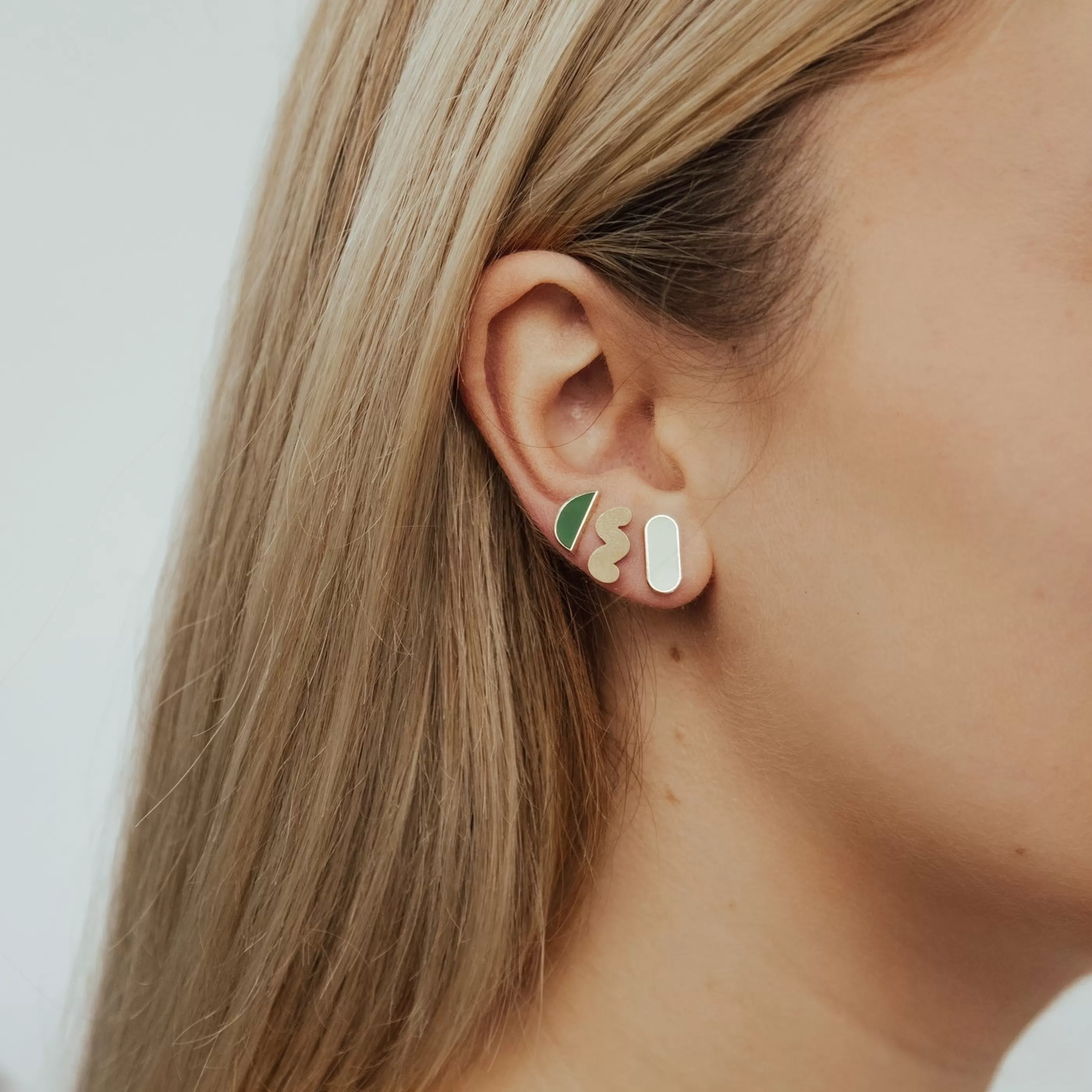 Larissa Loden Jewellery>Green Half Circle Stud Earrings