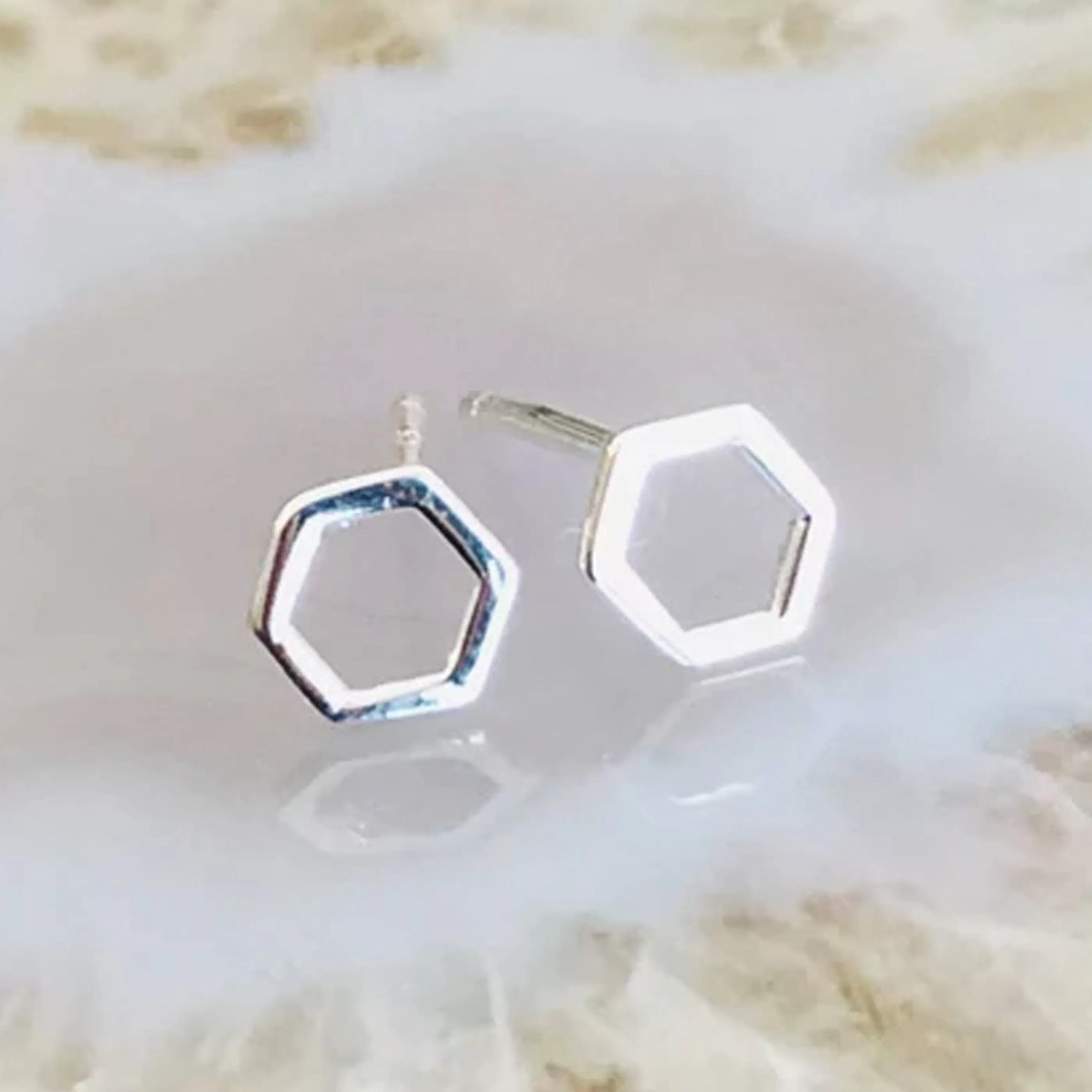 Howling Dog Artisan Jewellery Jewellery>Hexagon Studs Sterling Silver