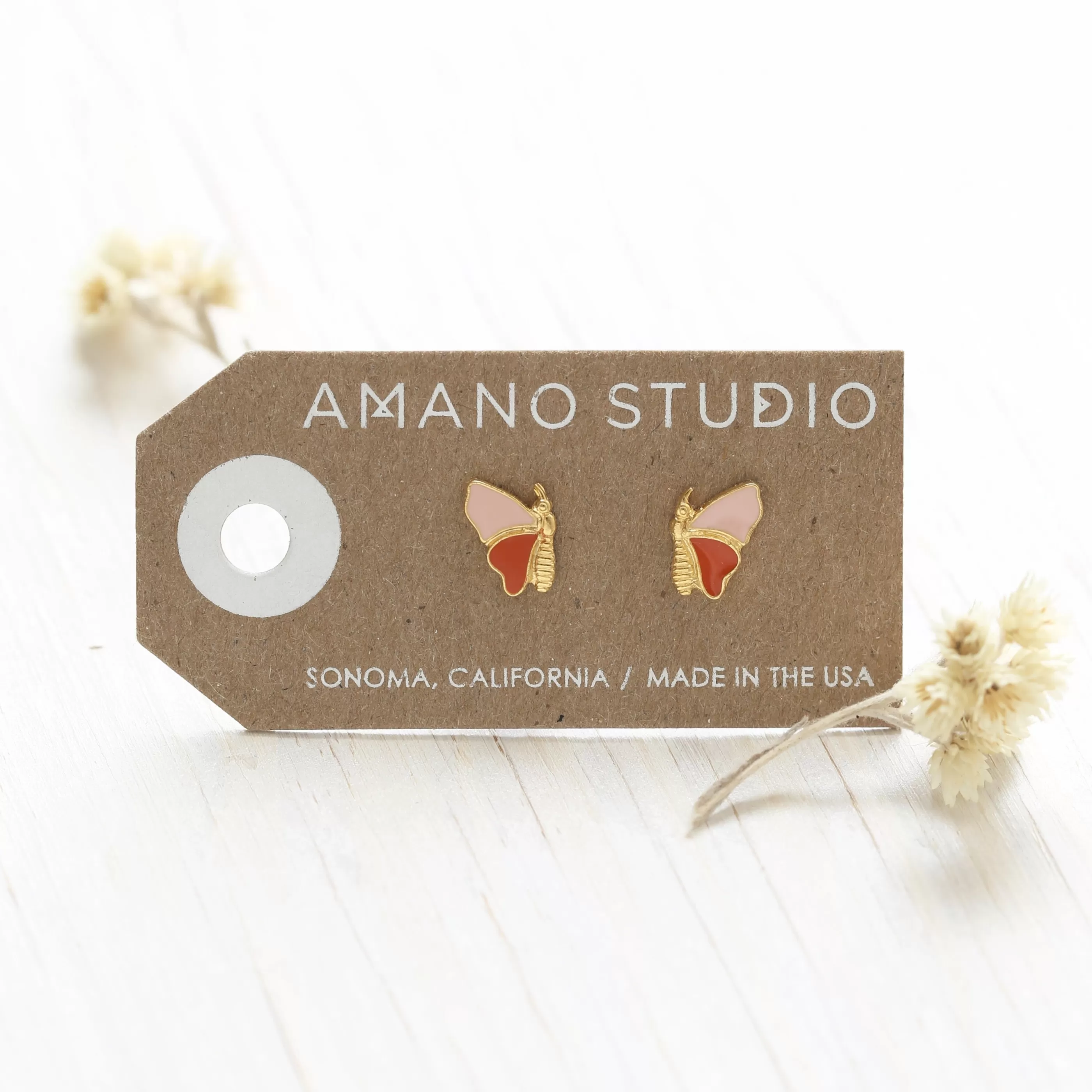 Amano Studio Jewellery>Mariposa Studs Pink & Orange