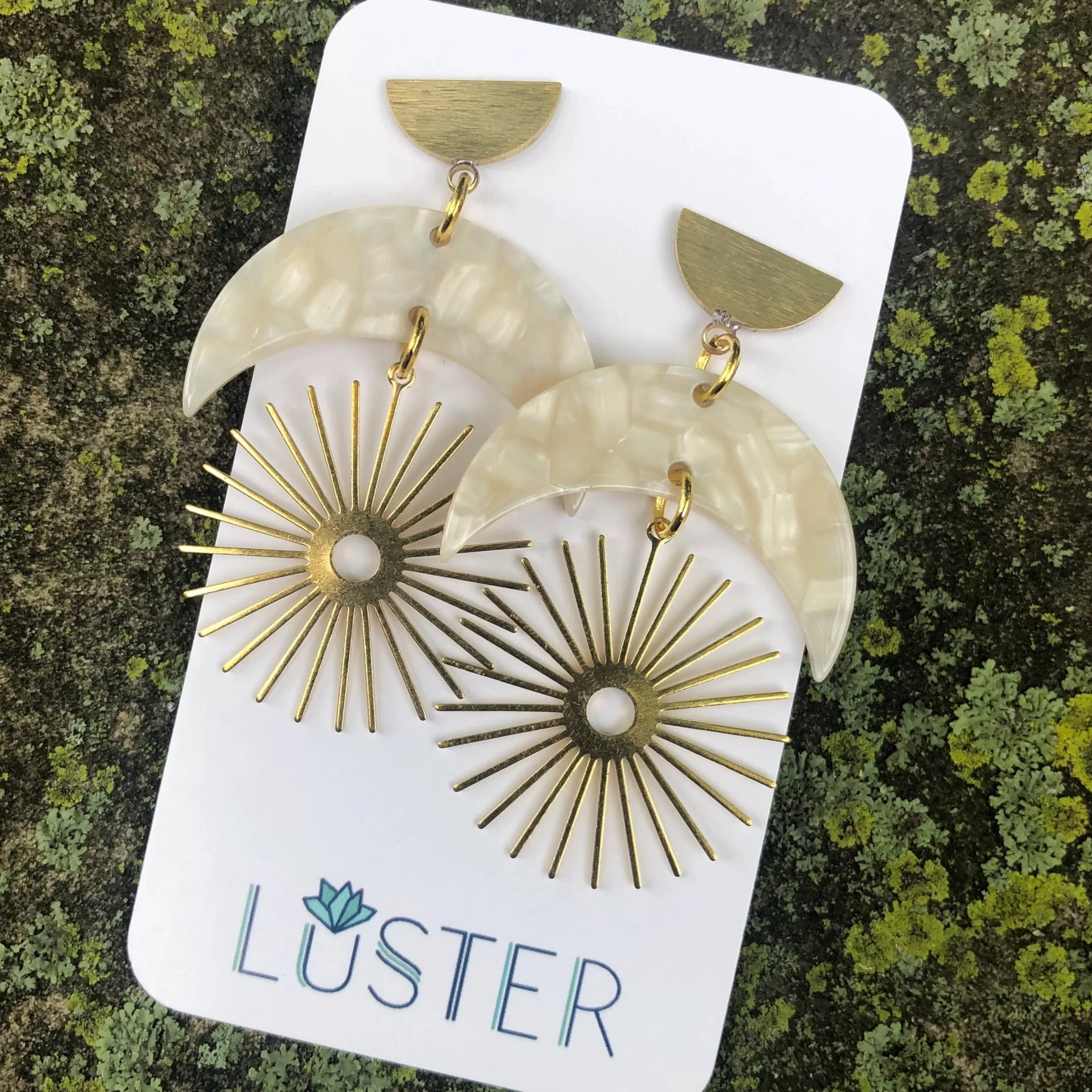 Luster Jewellery>Moon Starburst Dangle Unique Statement Earrings