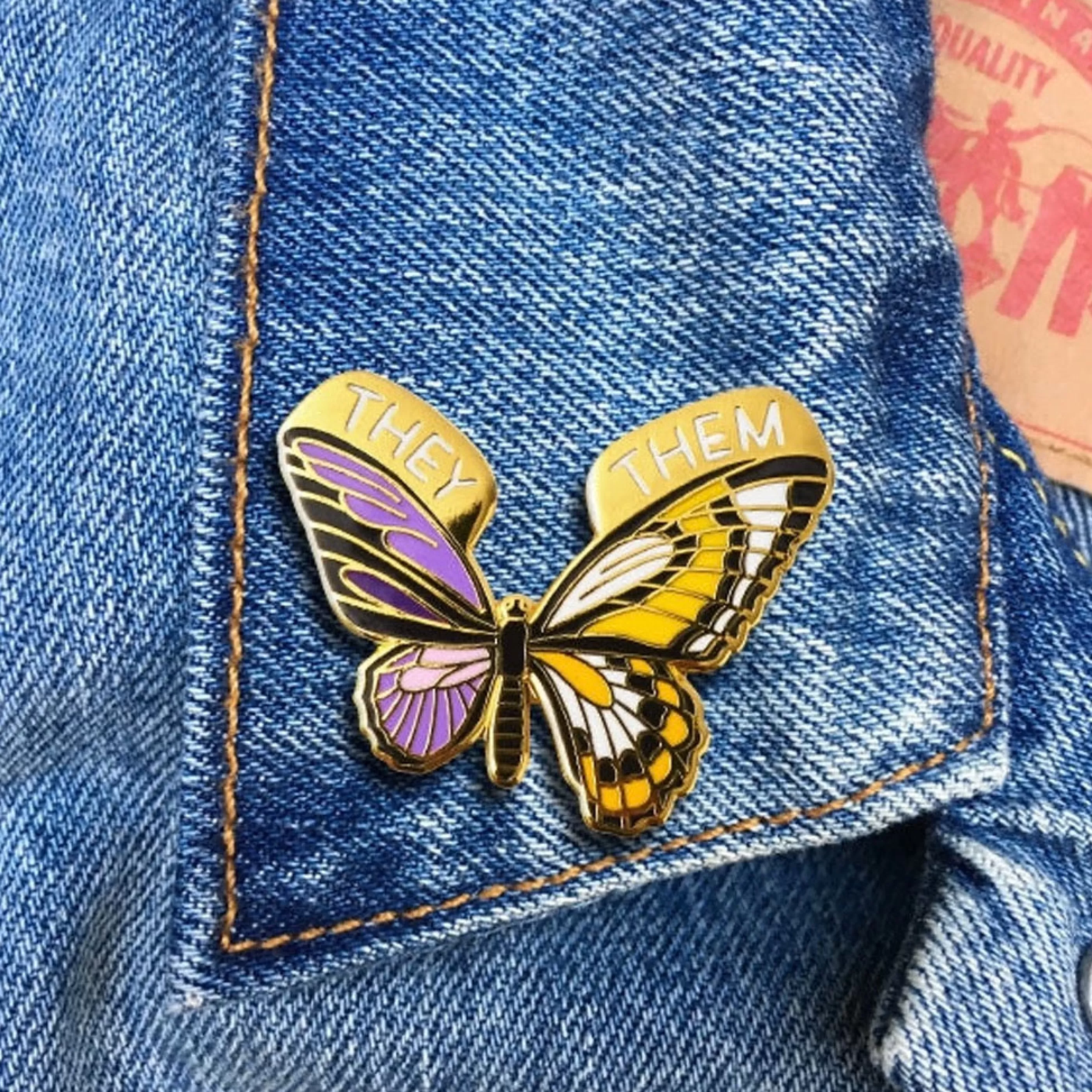 The Found Pins, Patches & Keychains>Non-Binary Butterfly Enamel Pin