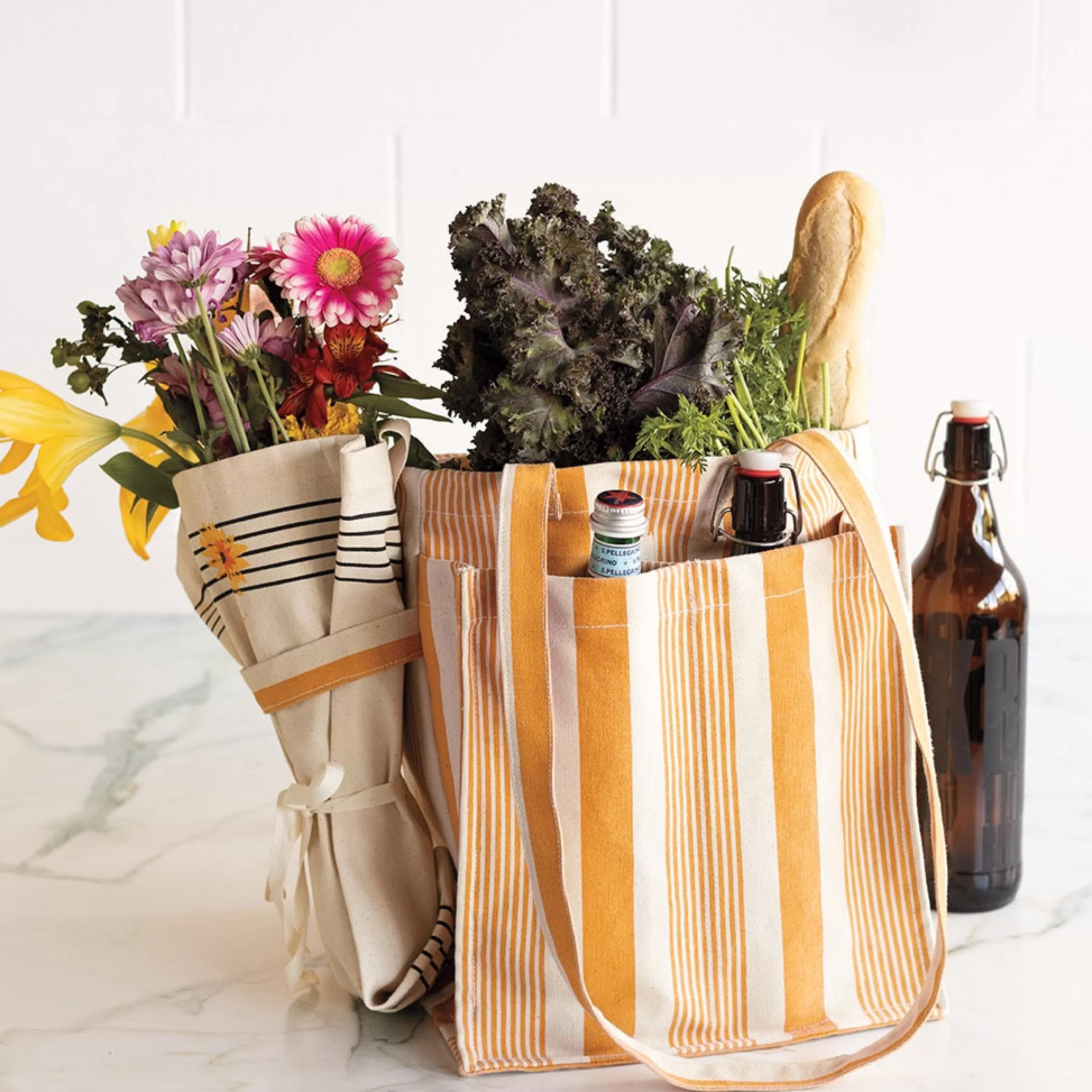 Danica Bags>Ochre Stripe Shopping Tote