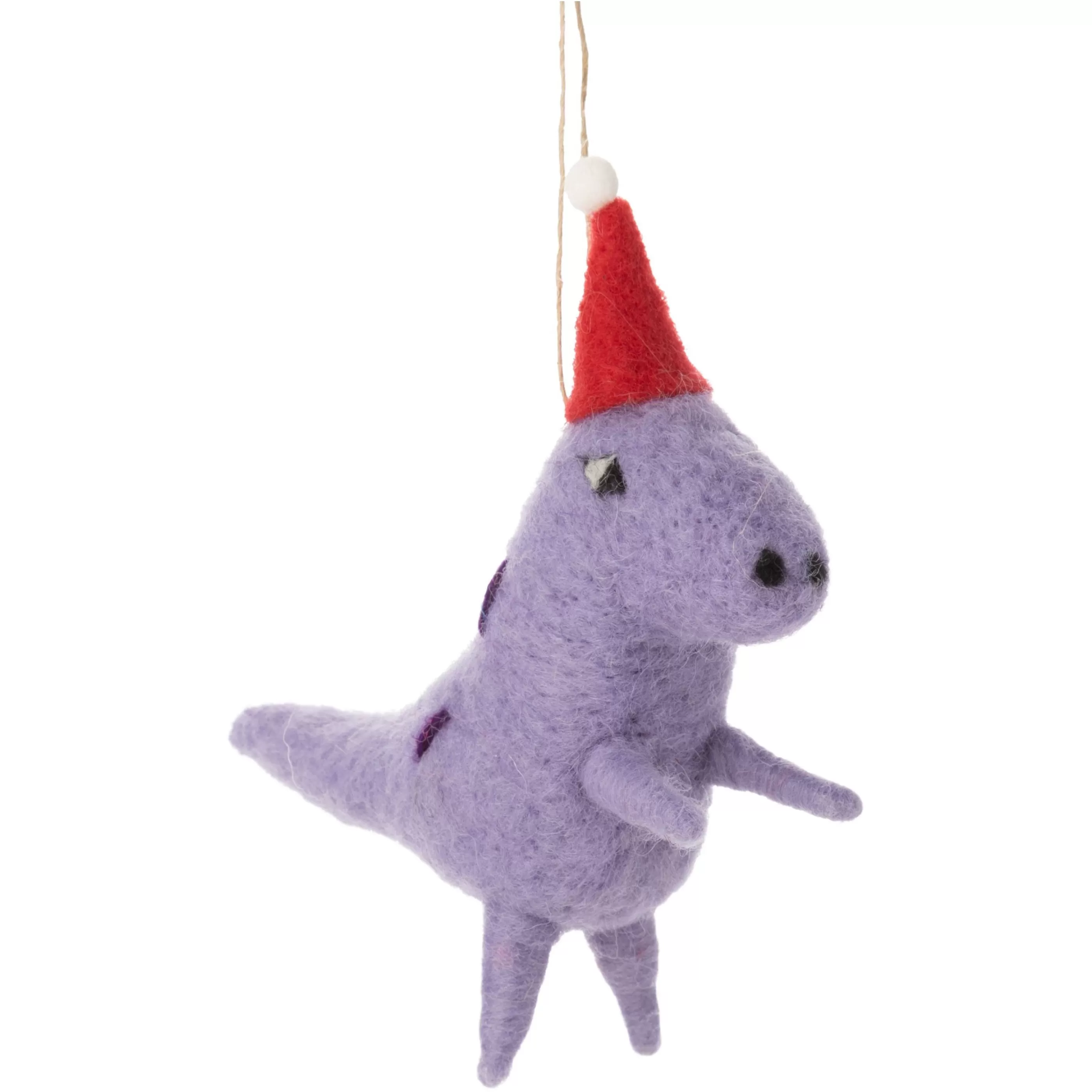 Silver Tree Purple Felt Dino Ornament With Santa Hat Online