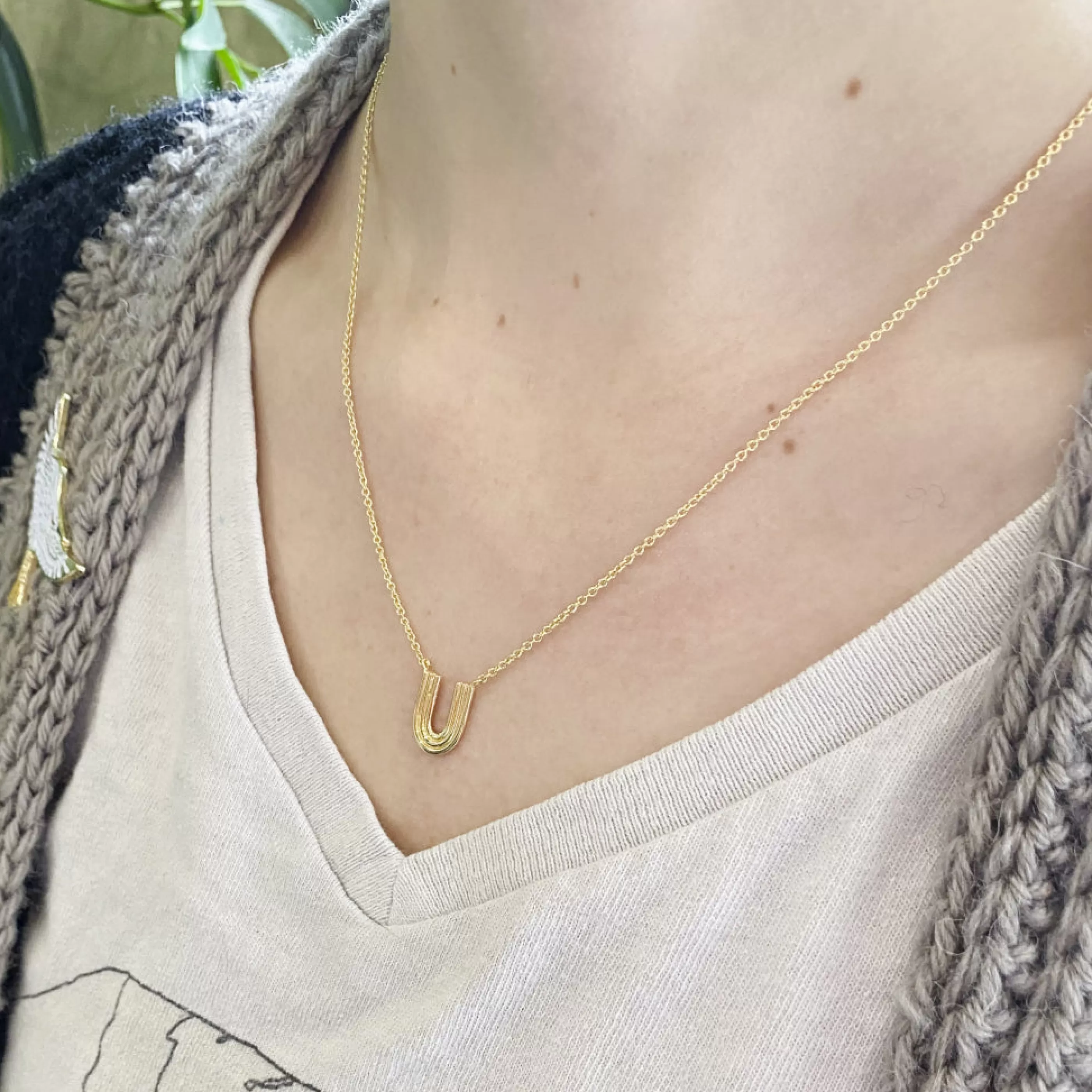 Tashi Jewellery>Ridged Arc Necklace 14K Gold Vermeil