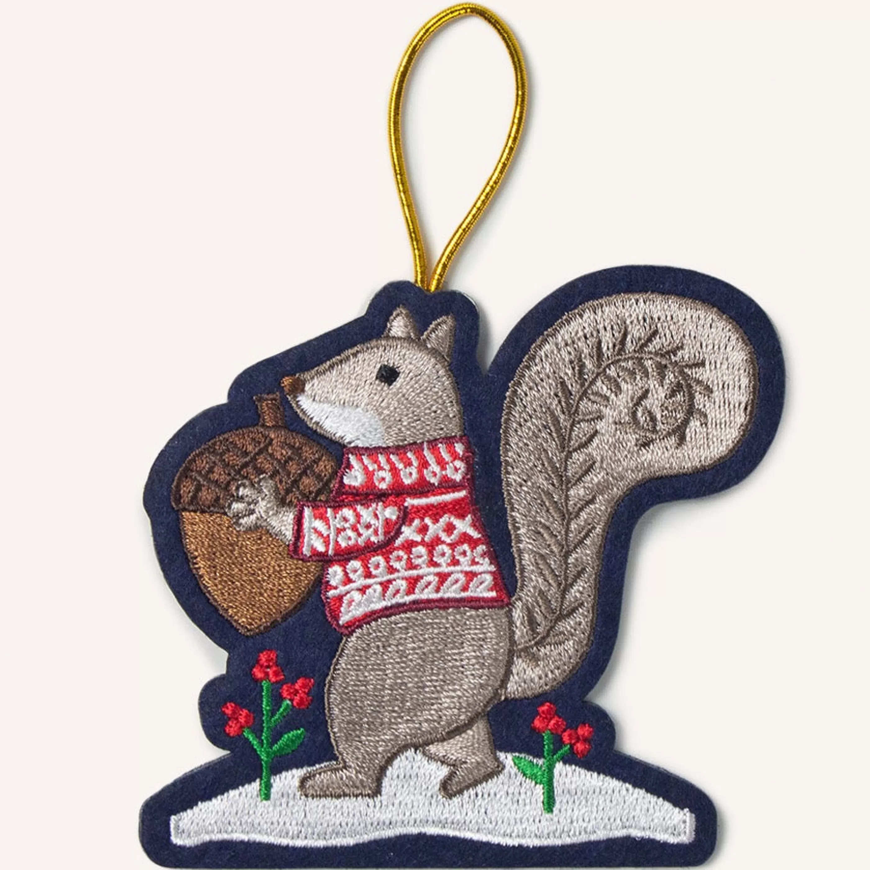 Seltzer Goods Squirrel With Acorn Embroidered Ornament Clearance