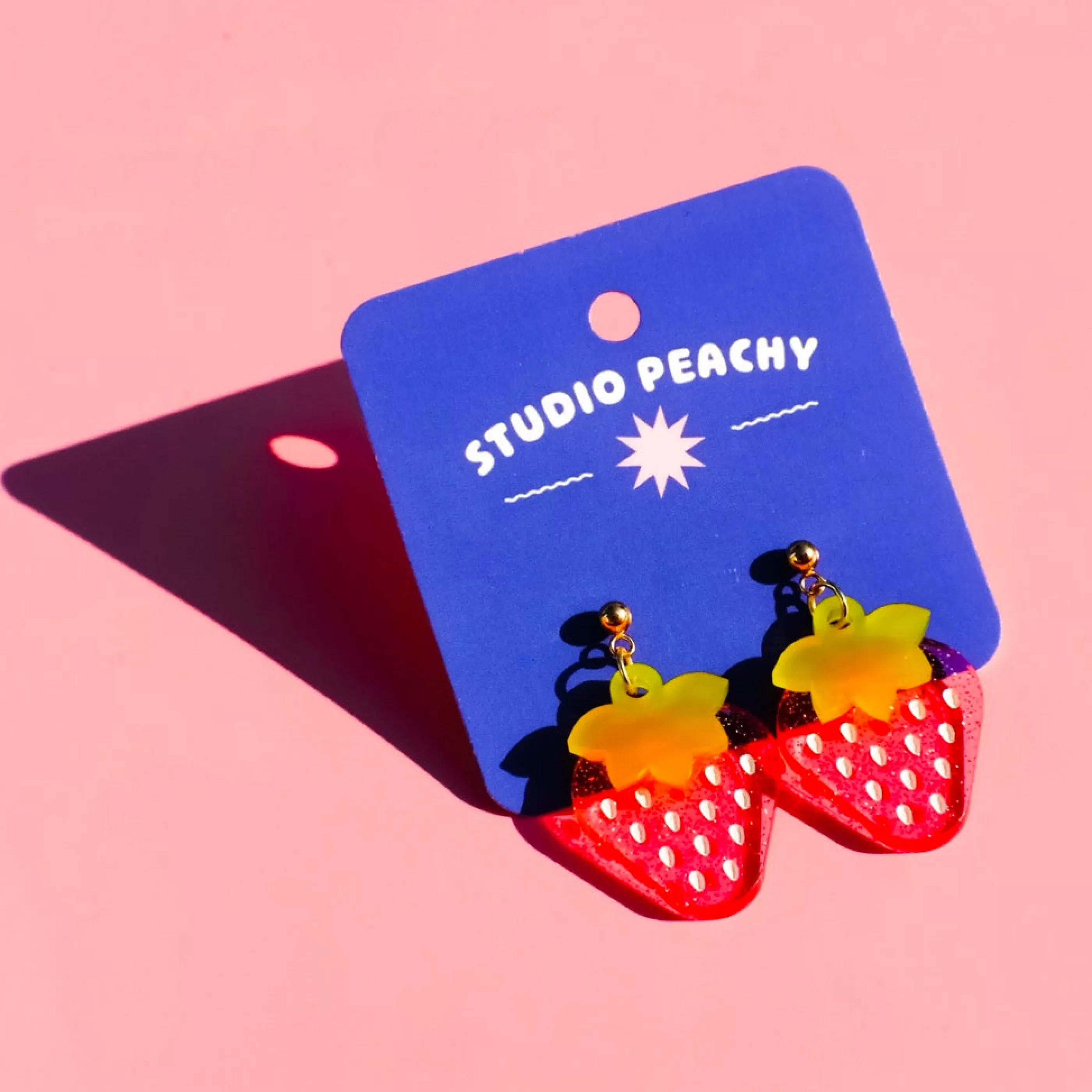 Studio Peachy Jewellery>Strawberry Glitter Stud Earrings