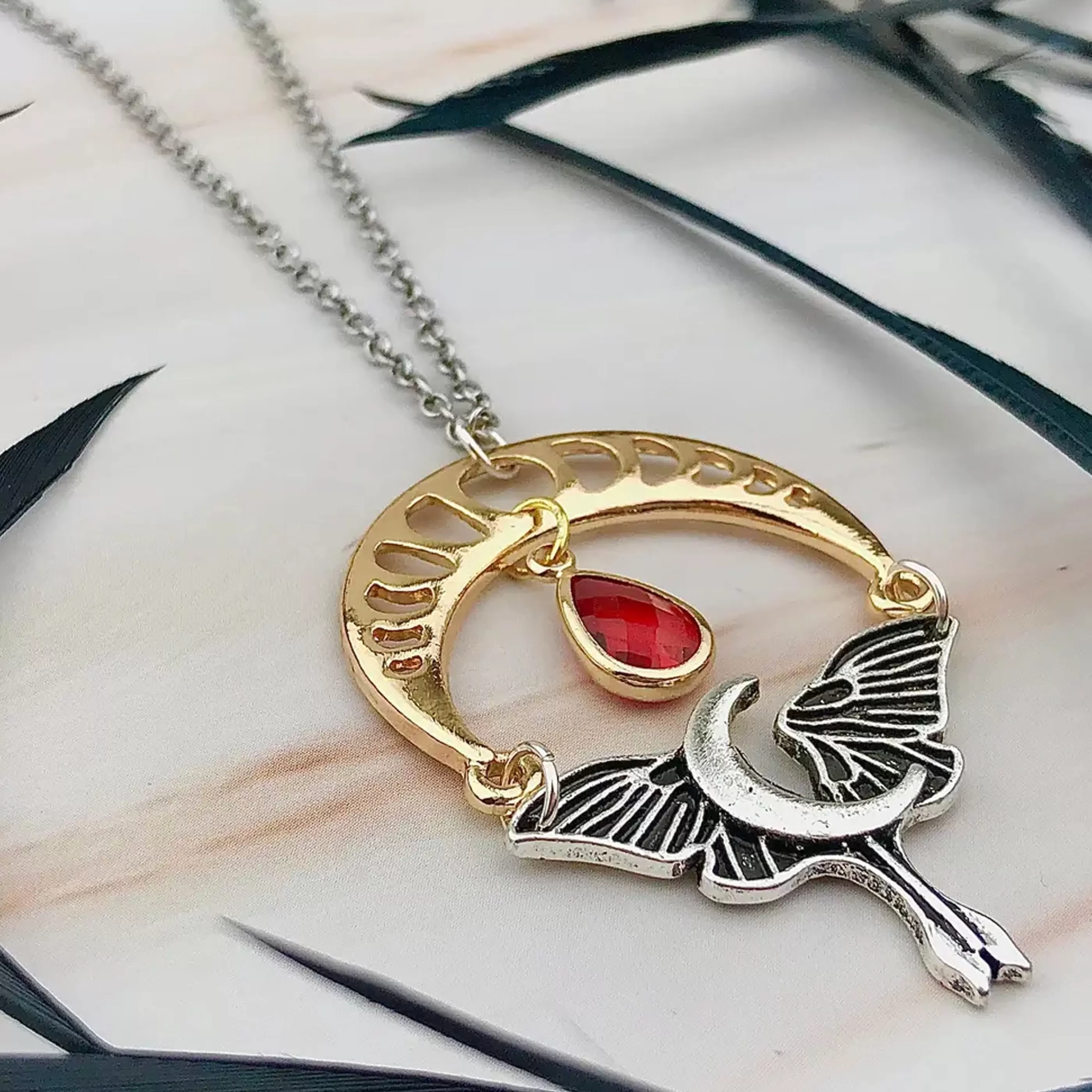 SpotLight Jewelry Jewellery>Teardrop Moon Phase Necklace Red