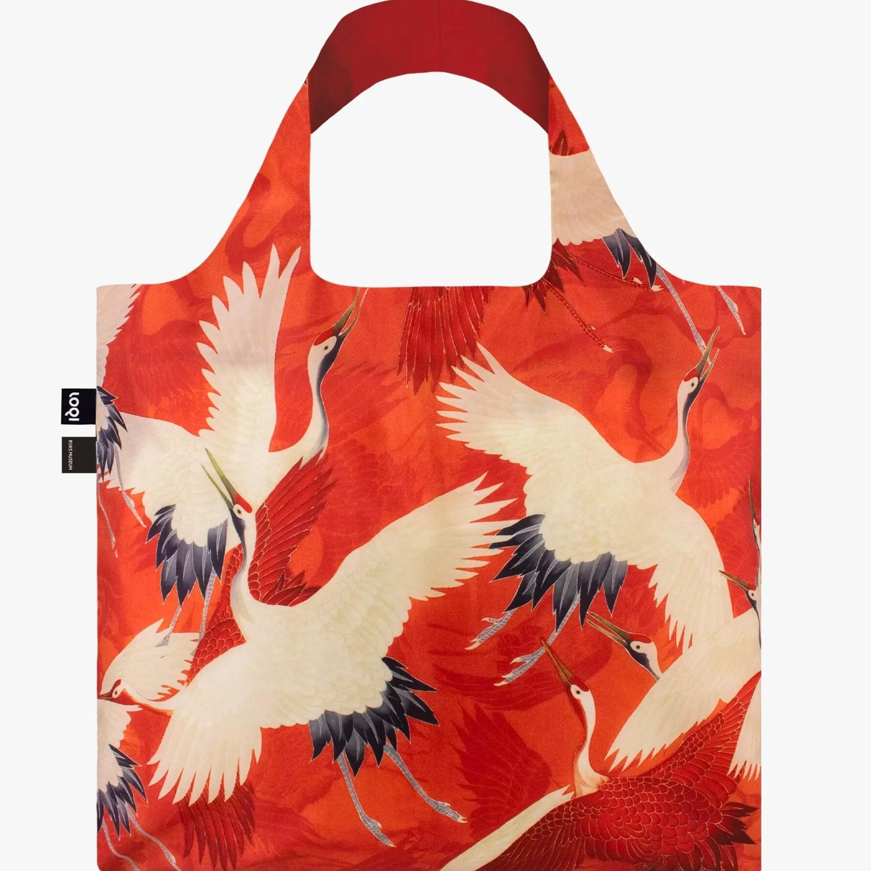 LOQI Bags>White And Red Cranes Recycled Tote Bag