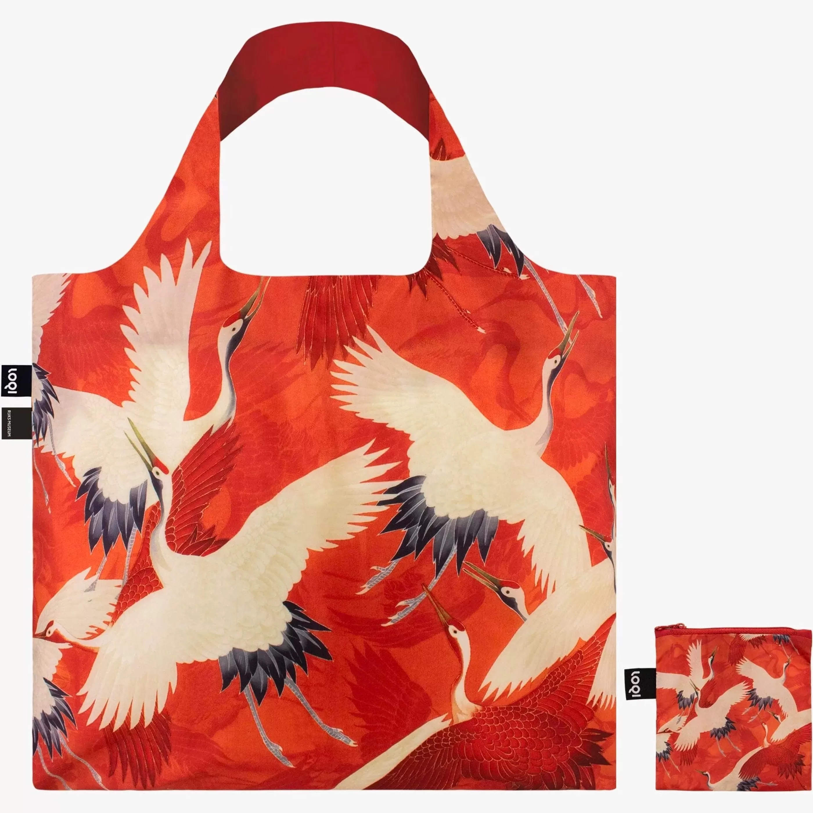 LOQI Bags>White And Red Cranes Recycled Tote Bag