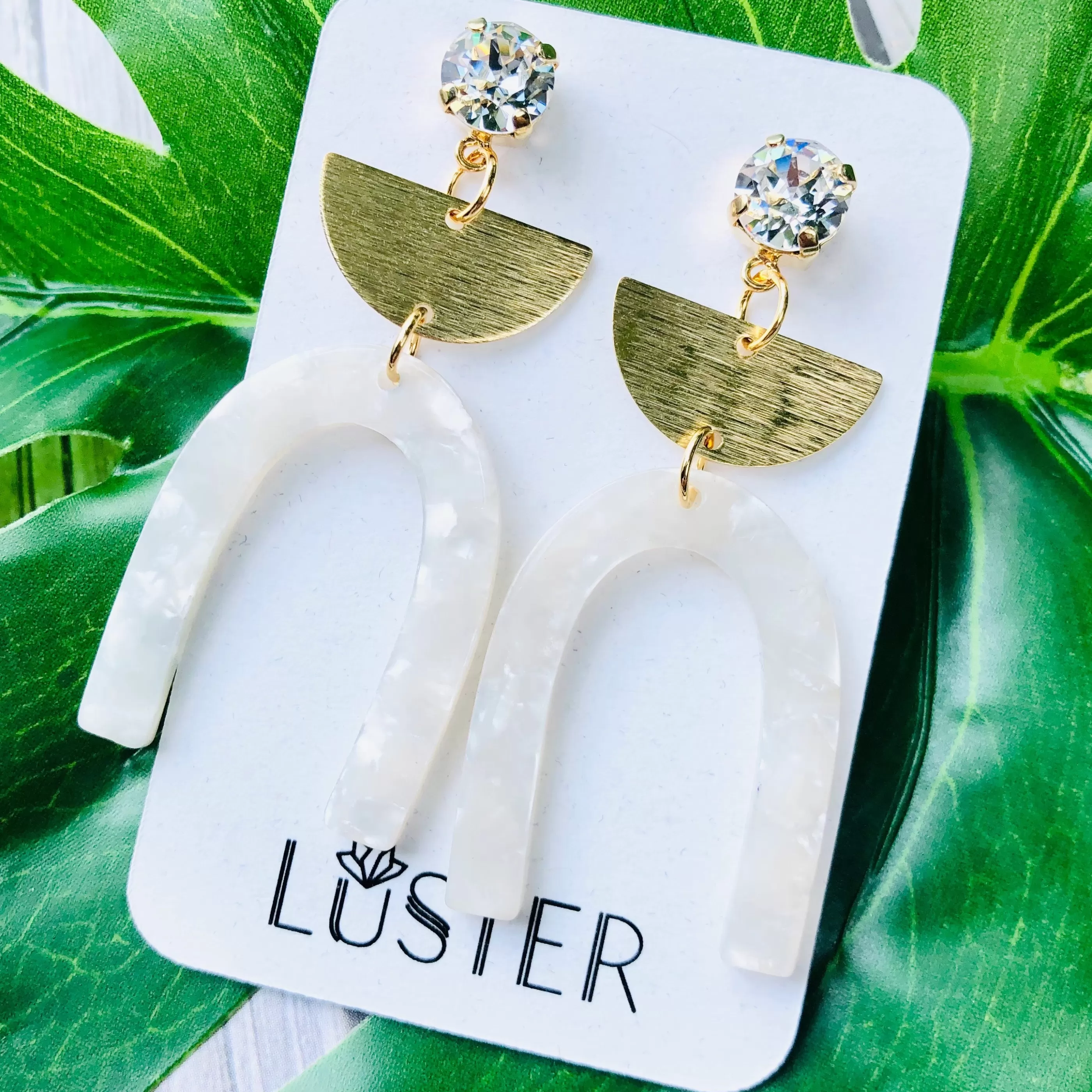 Luster Jewellery>White U-Drop Lightweight Statement Earrings