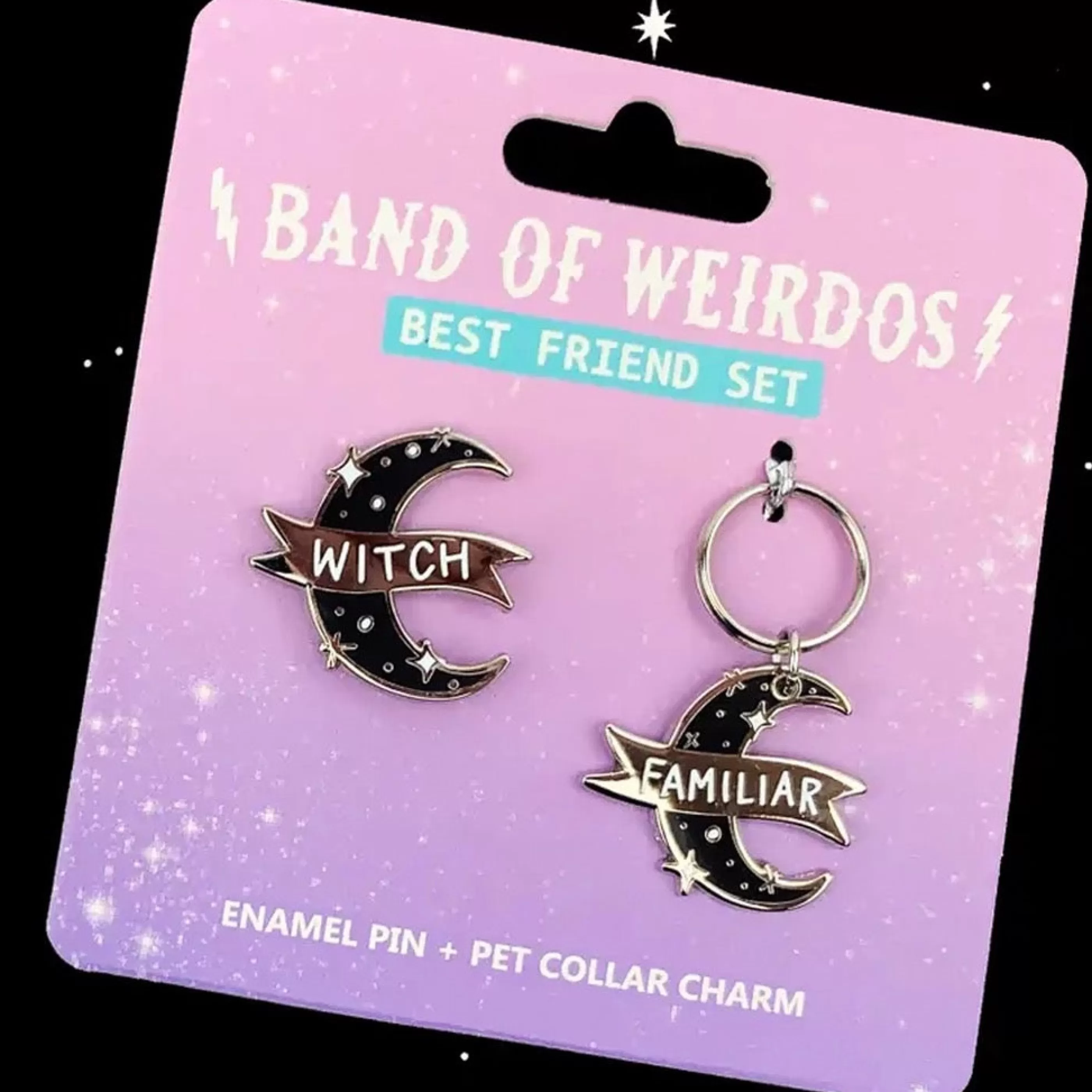 Band of Weirdos Pins, Patches & Keychains>Witch & Familiar Enamel Pin + Pet Collar Charm